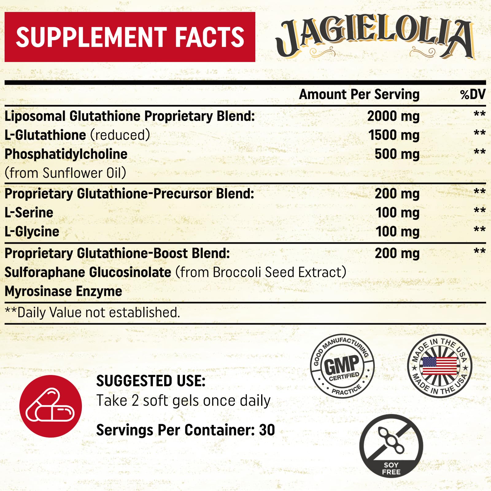 Jagielolia Liposomal Glutathione Supplement softgel close-up