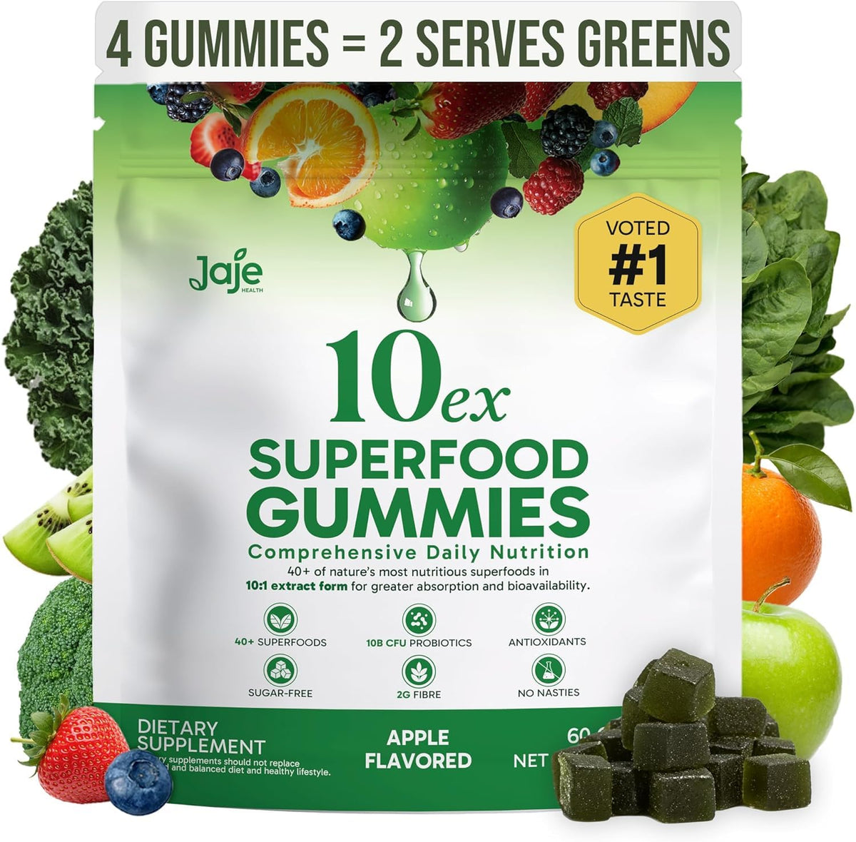 Jaje Health Spirulina Gummies 150g front view with packaging