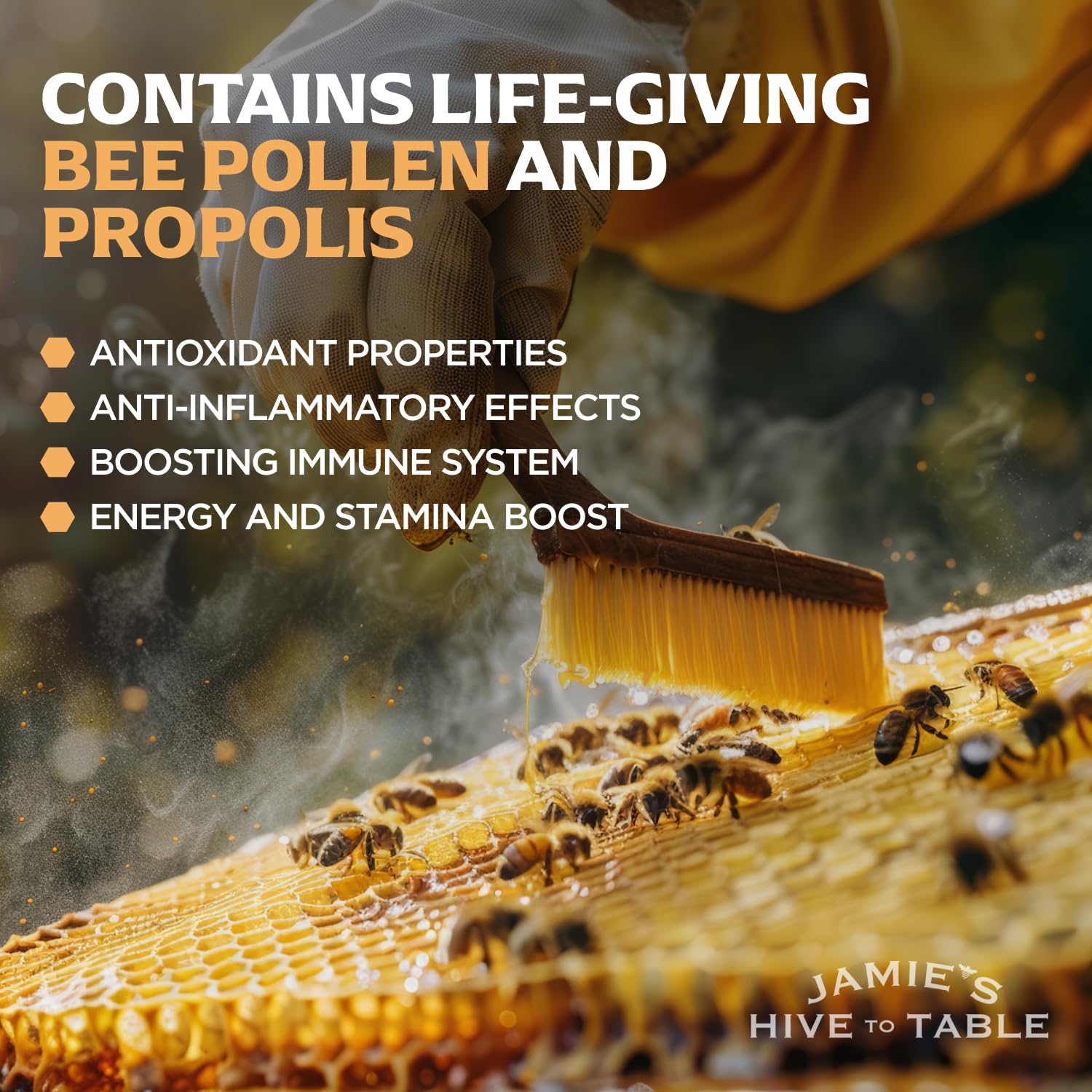 JAMIE'S HIVE TO TABLE Raw Bee Pollen with baking ingredients