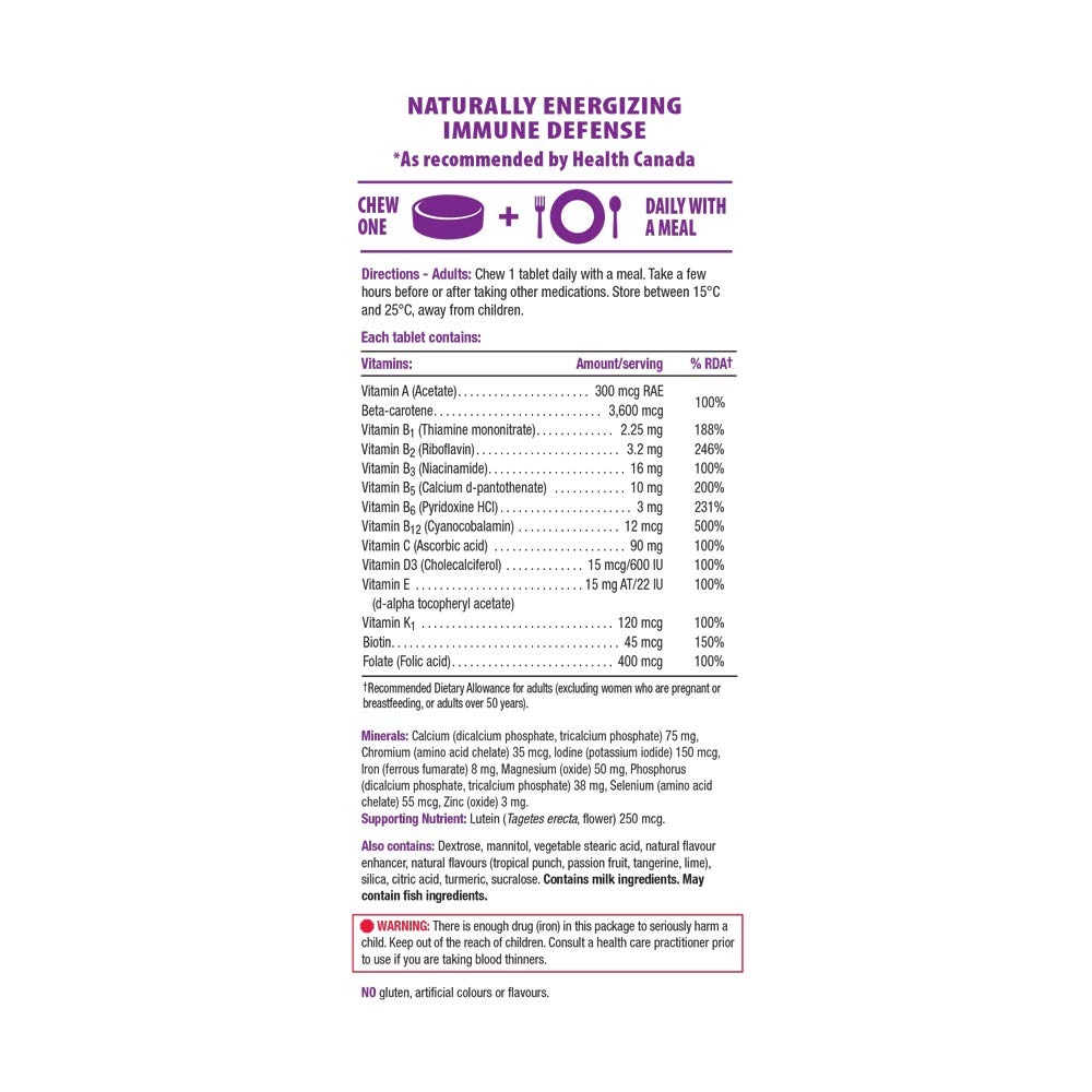 Jamieson Laboratories Chewable Multivitamin Citrus Twist ingredients list