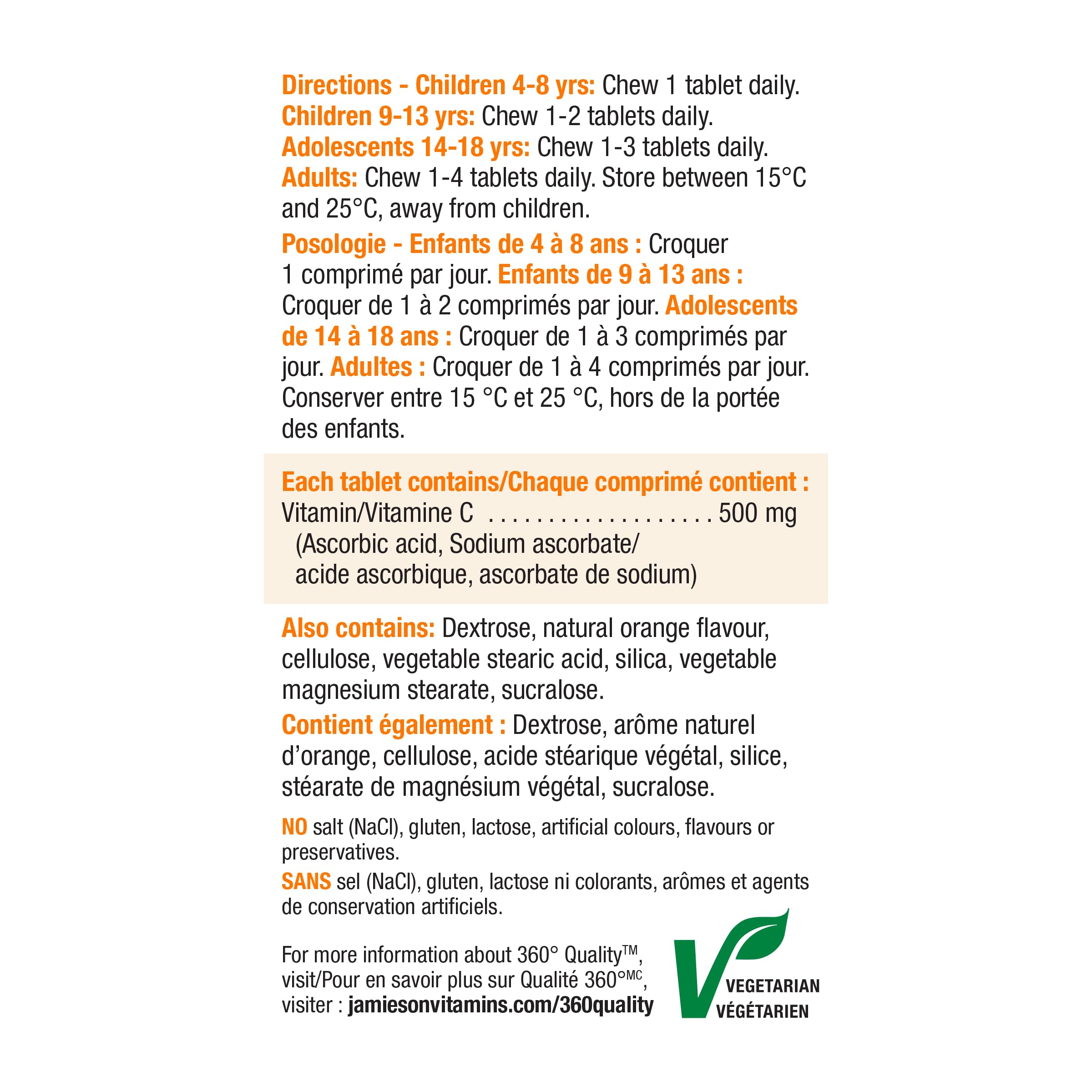 Jamieson Laboratories Chewable Vitamin C ingredients list