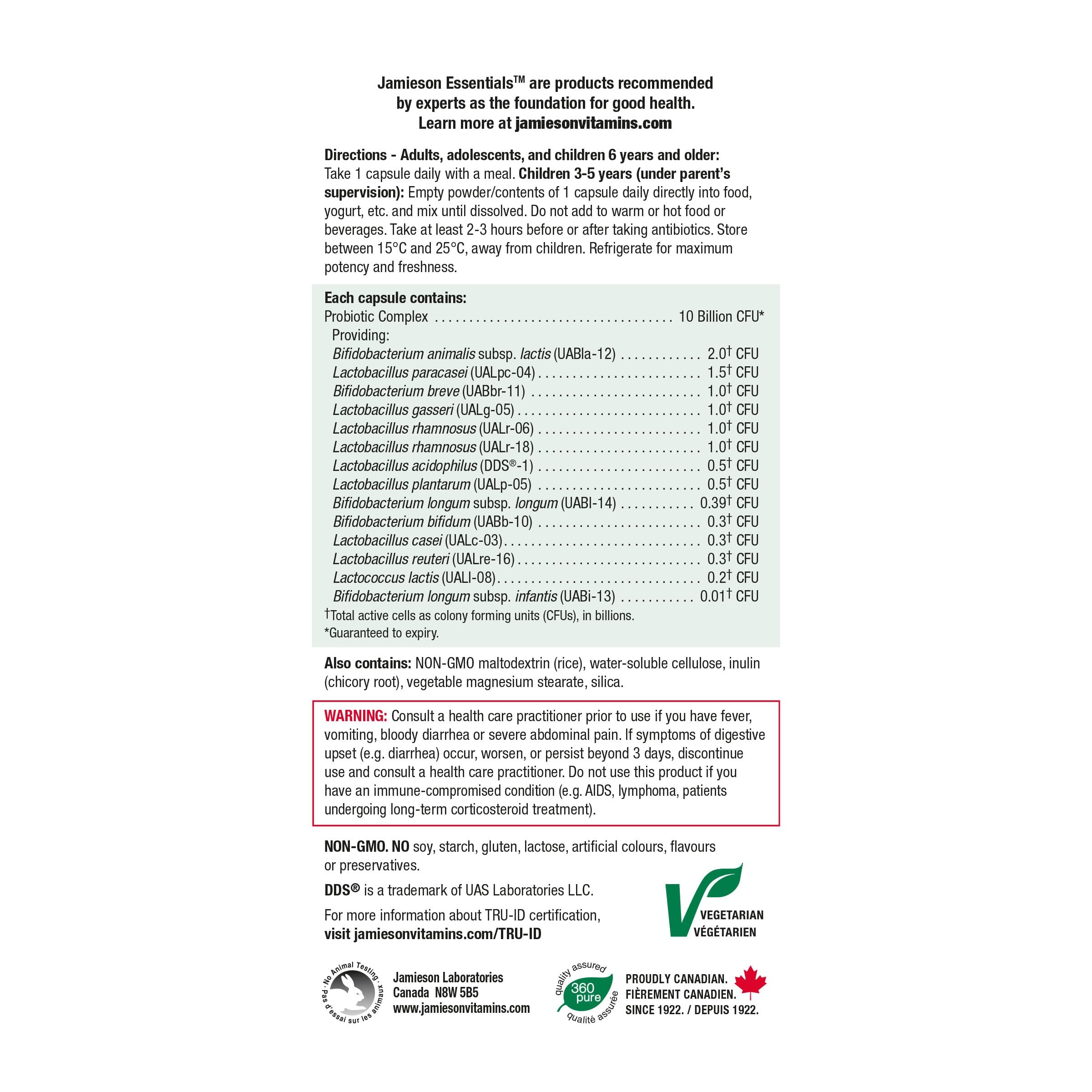 Jamieson Laboratories Probiotics 10 Billion Active Cells capsule close-up