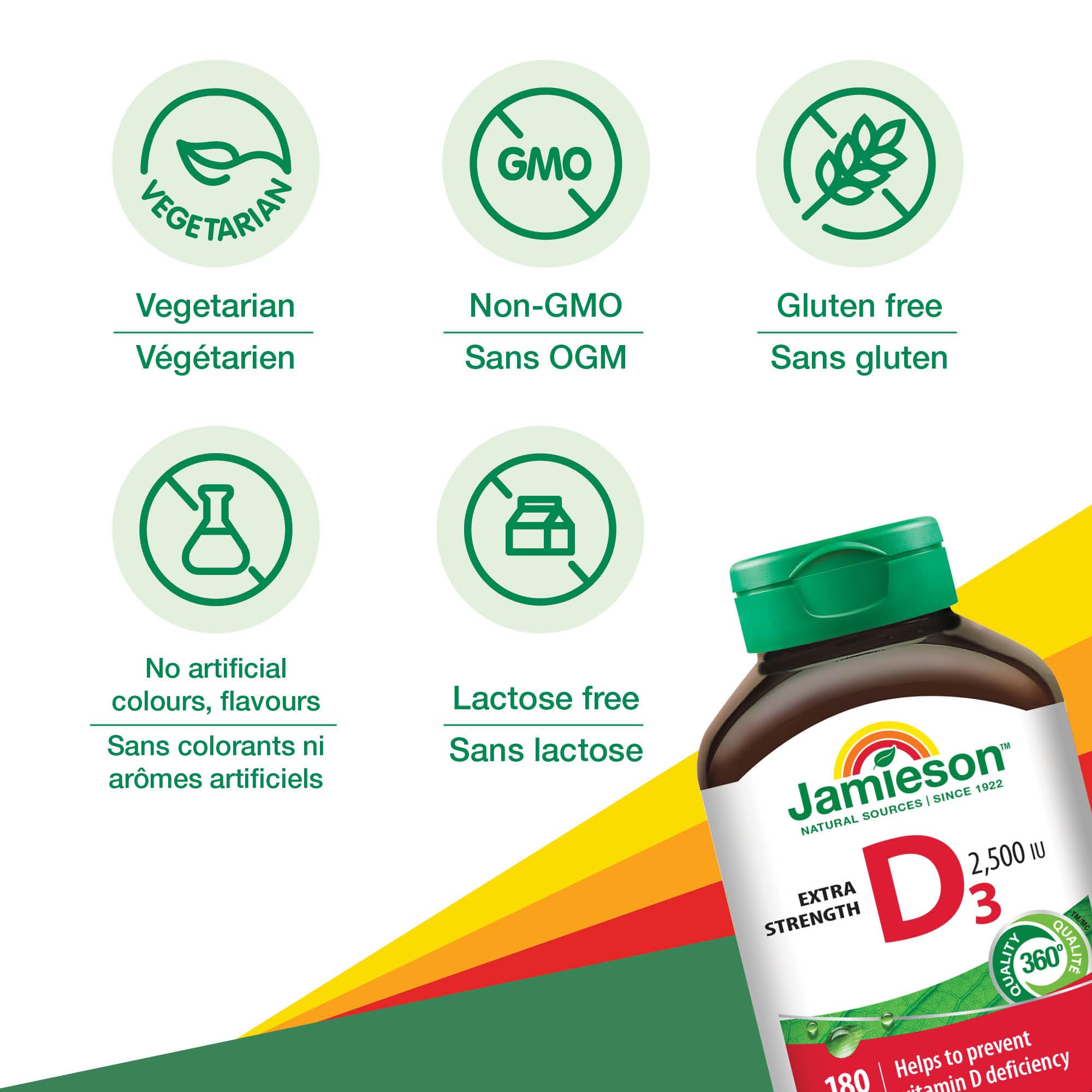 Jamieson Laboratories Vitamin D3 2500 IU side view