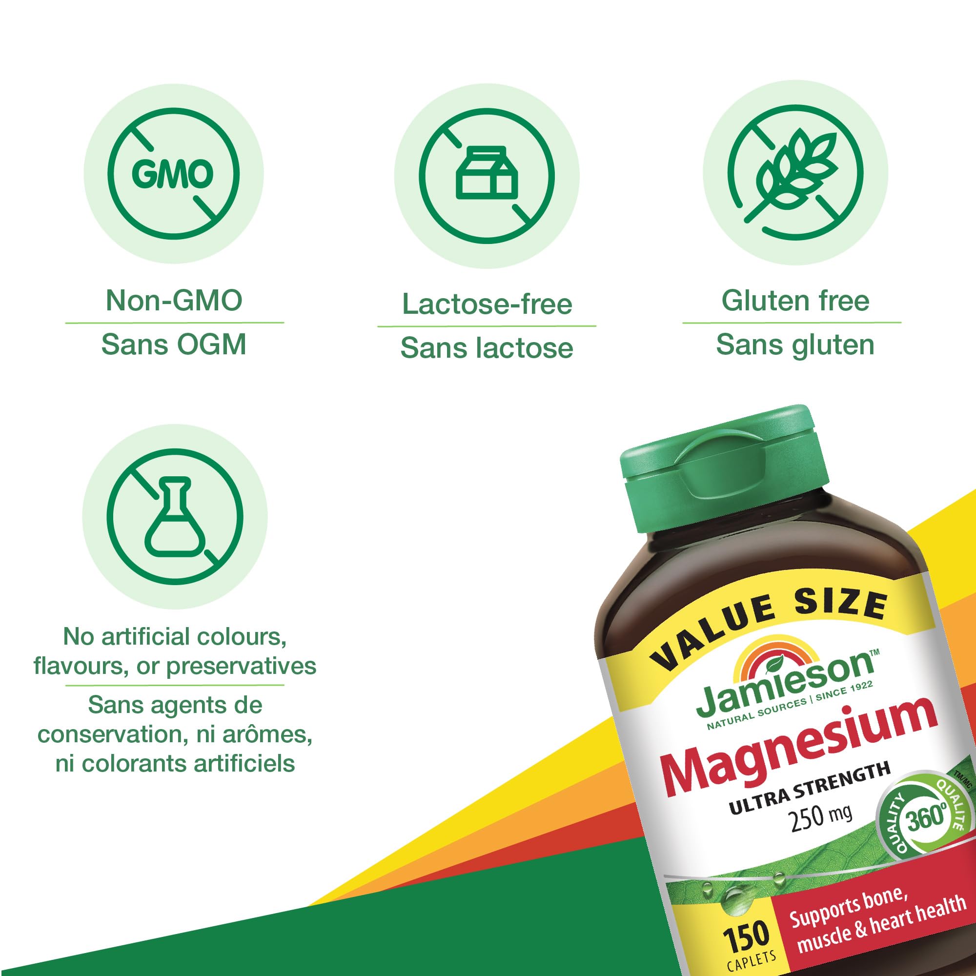 Jamieson Magnesium 250 mg caplets on a wooden surface