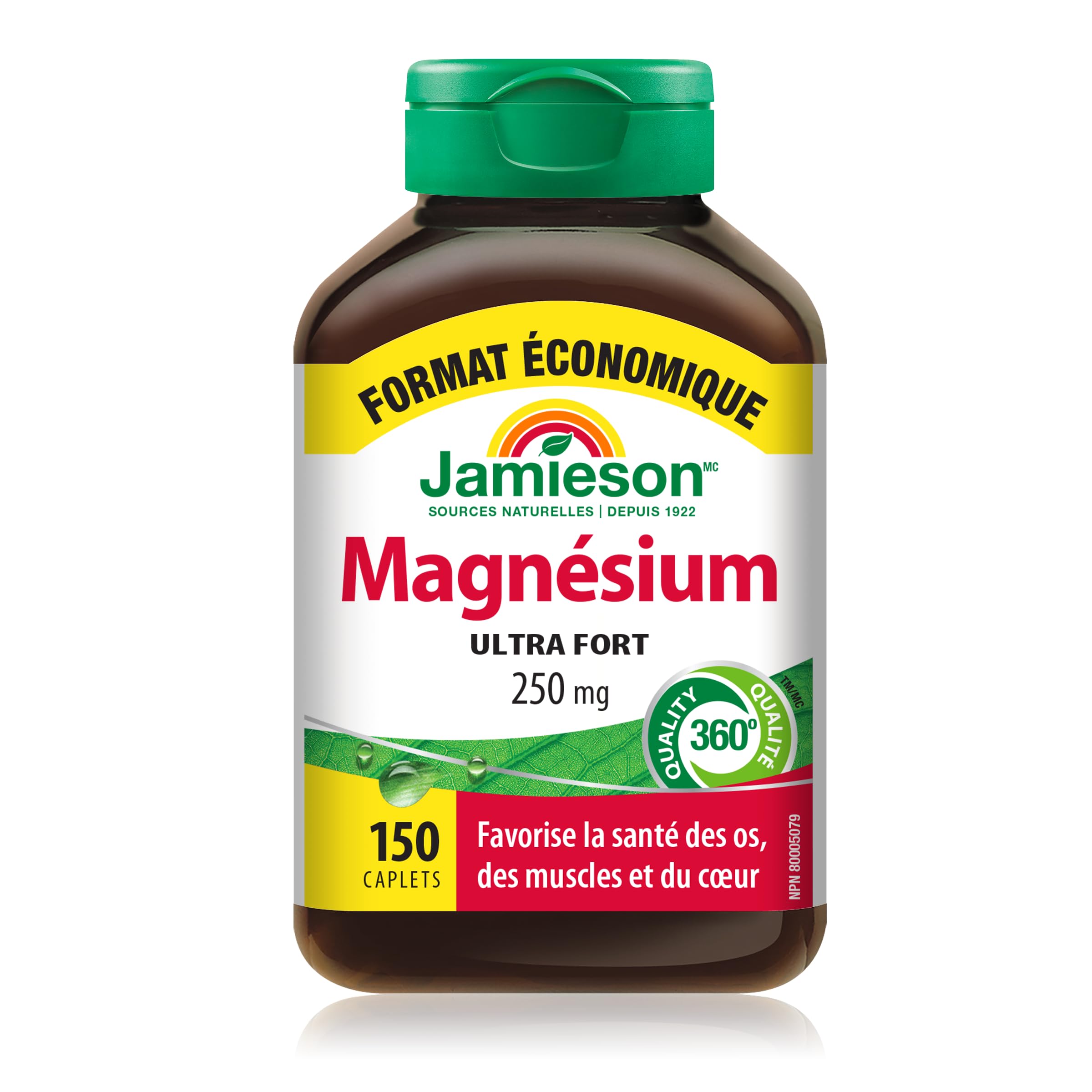 Jamieson Magnesium 250 mg supplement side view showing caplet details