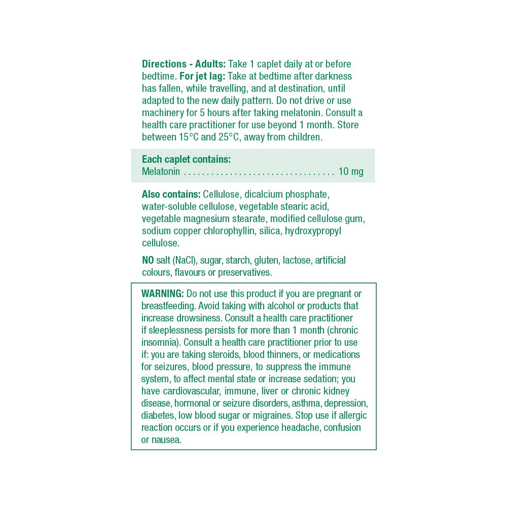 Jamieson Melatonin 10mg caplet on a wooden table