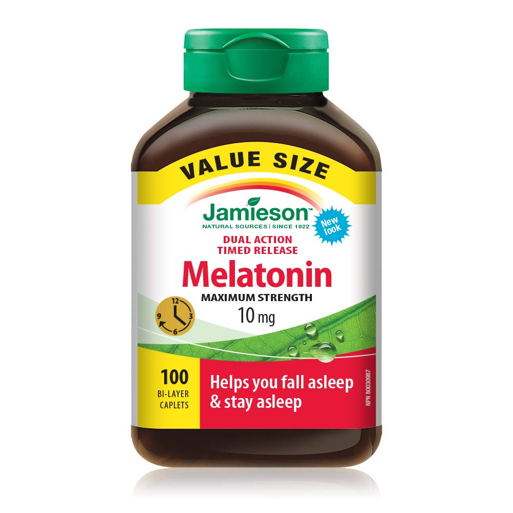 Jamieson Melatonin 10mg dual action timed release caplet front view