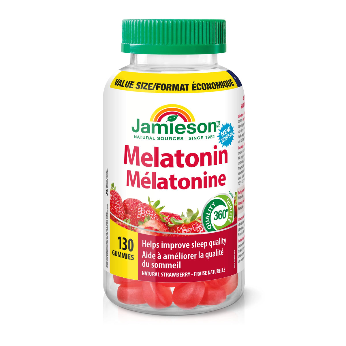 Jamieson Melatonin Gummies 410g front view with strawberry flavour