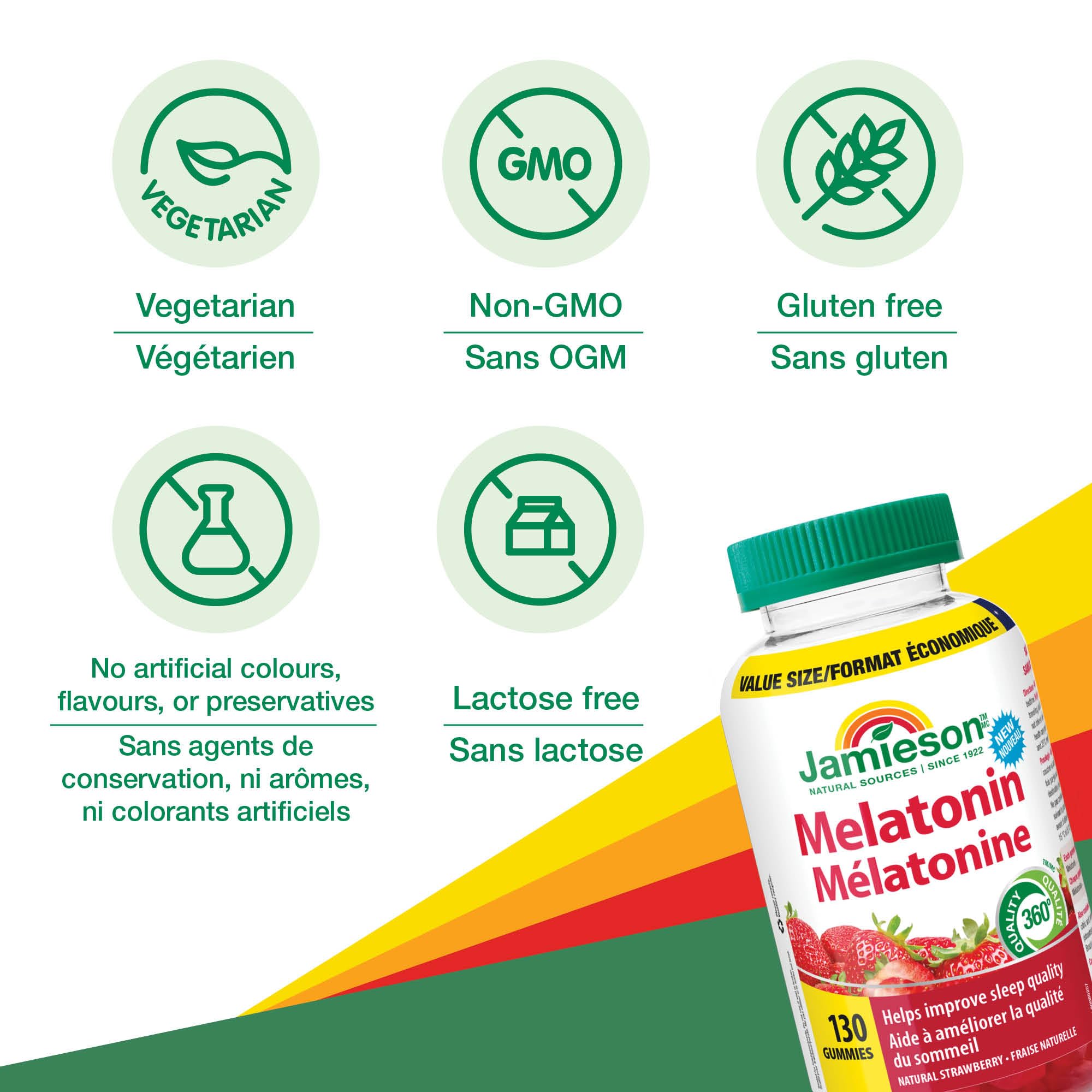 Jamieson Melatonin Gummies packaging with nutritional information
