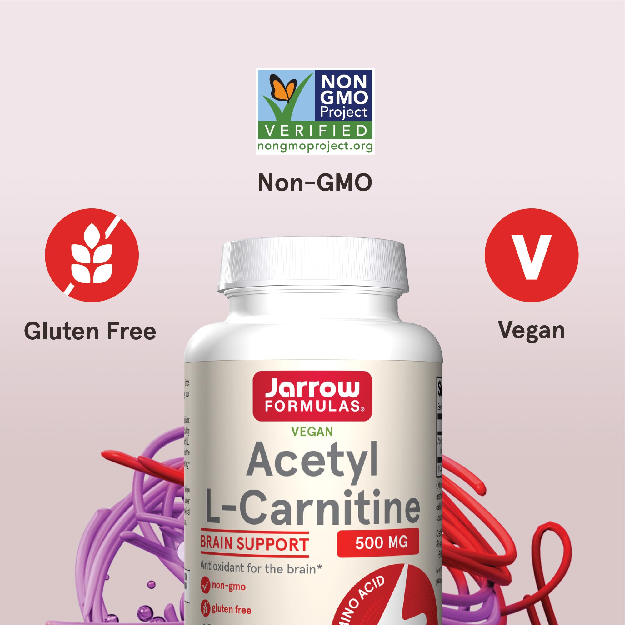 Jarrow Formulas Acetyl L-Carnitine 500mg veggie capsules on a table