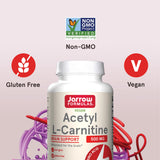 Jarrow Formulas Acetyl L-Carnitine 500mg veggie capsules on a table