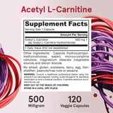 Jarrow Formulas Acetyl L-Carnitine 500mg veggie capsules with measuring spoon