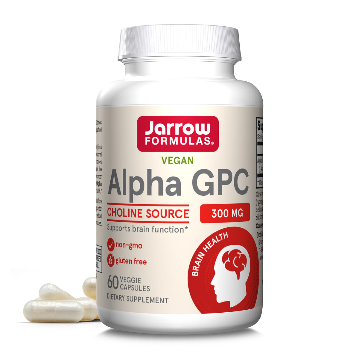 Jarrow Formulas Alpha GPC 300 mg supplement front view