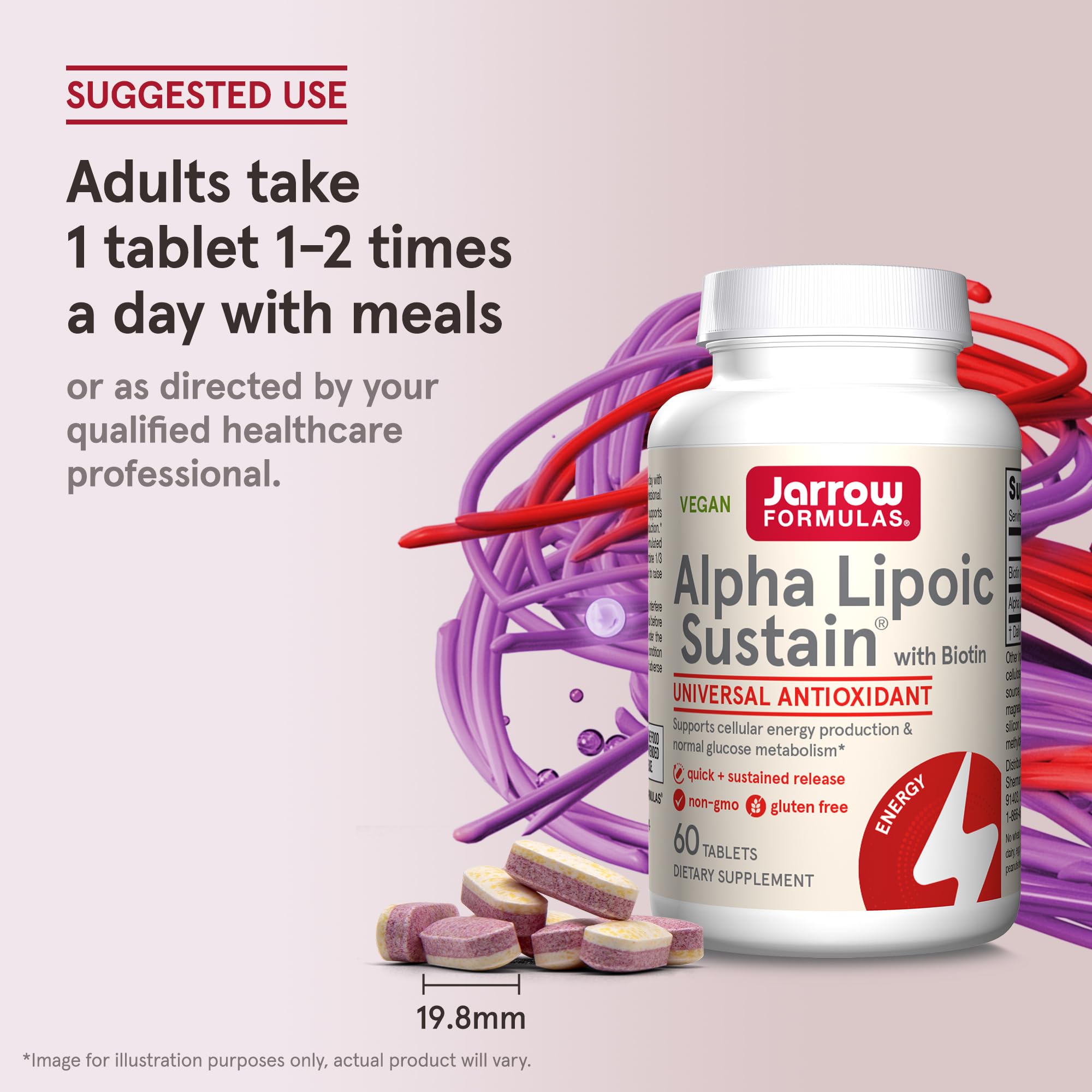 Jarrow Formulas Alpha Lipoic Sustain 300mg bottle with a meal setting
