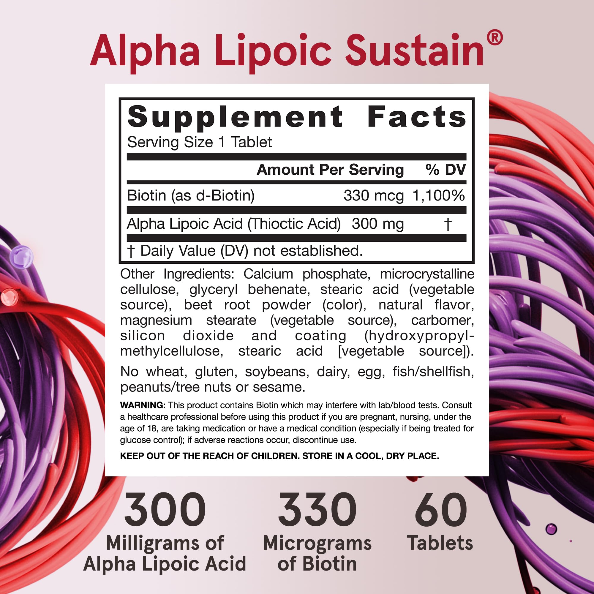 Jarrow Formulas Alpha Lipoic Sustain 300mg bottle with a measuring spoon