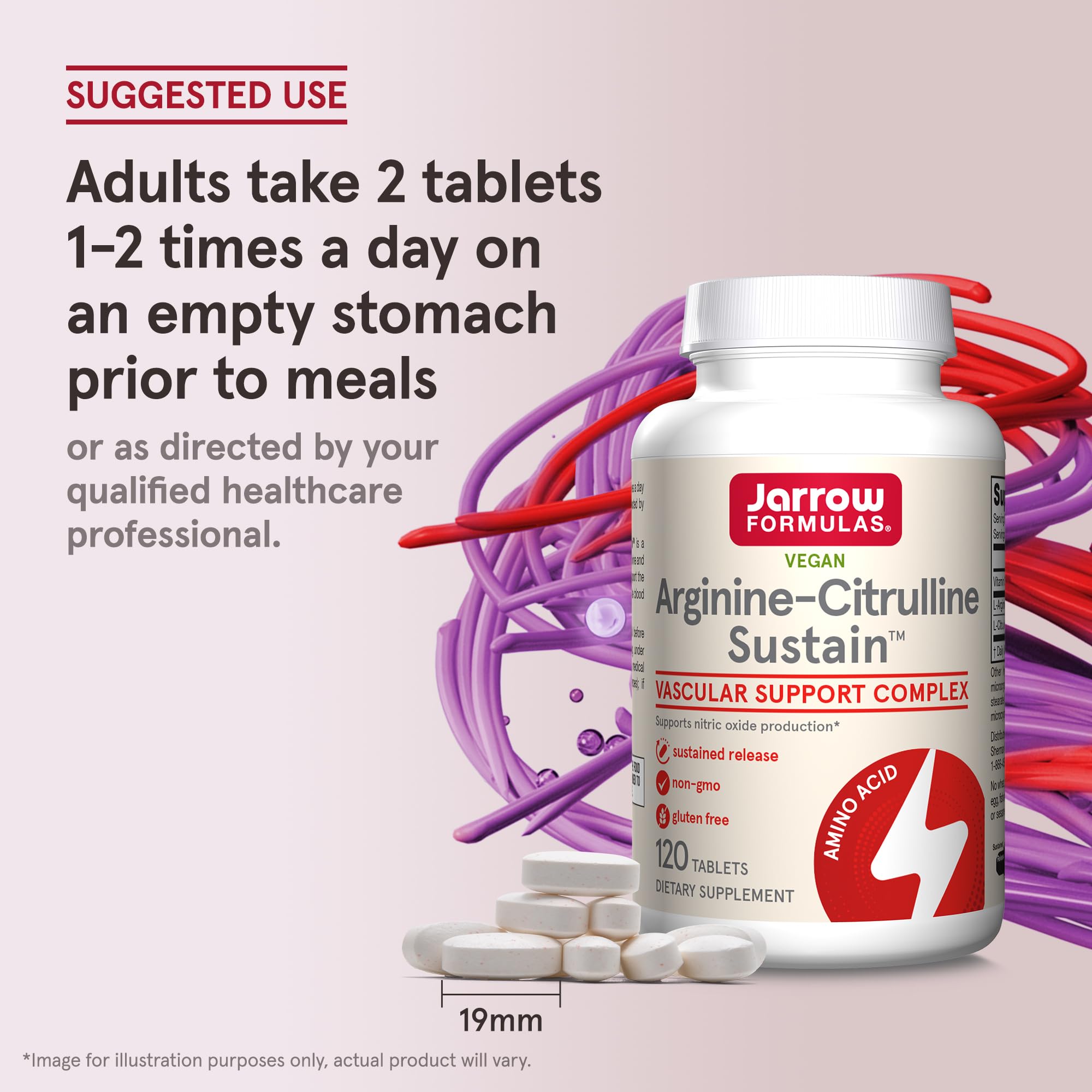 Jarrow Formulas Arginine-Citrulline Sustain Tablets with measuring spoon