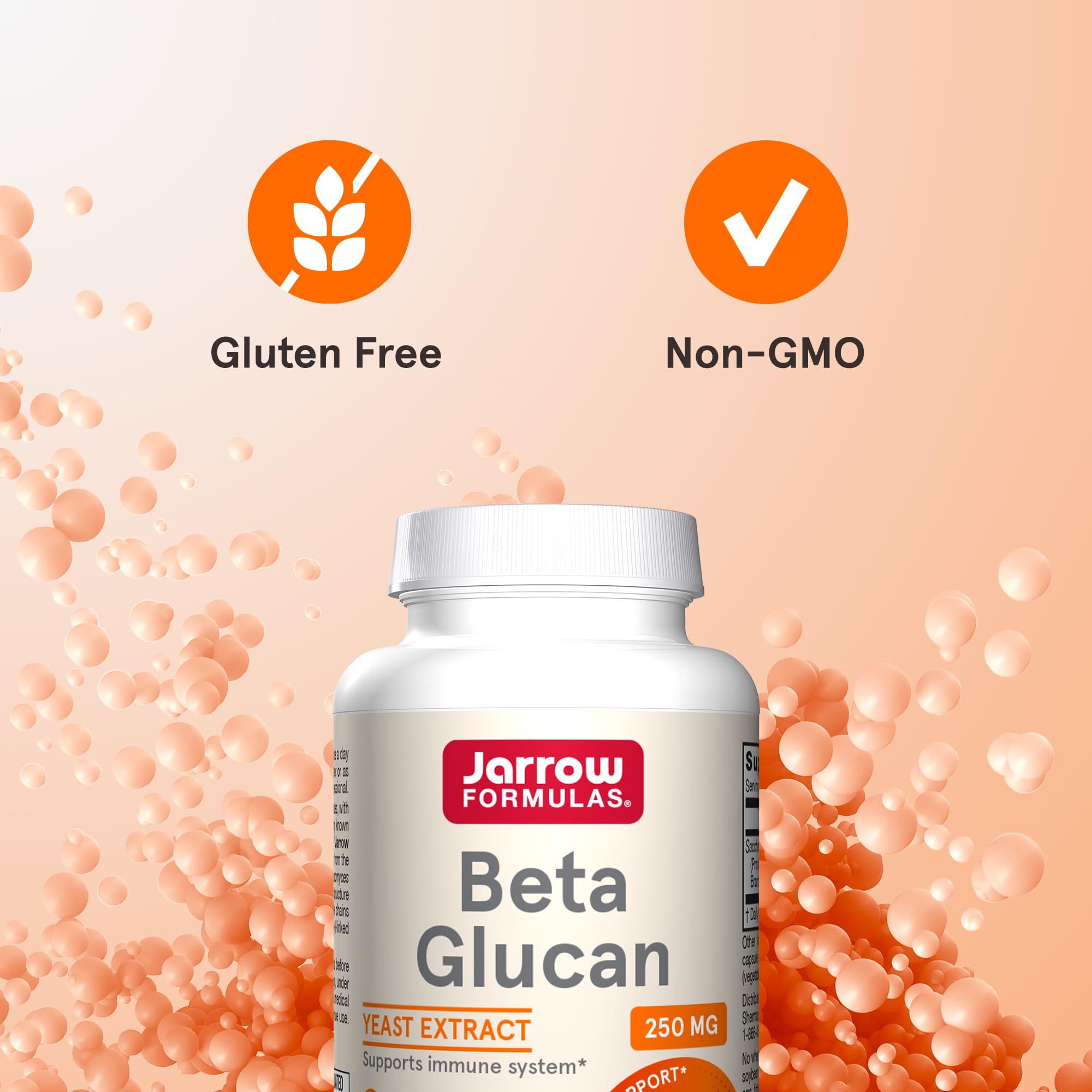 Jarrow Formulas Beta Glucan Capsules on a wooden table