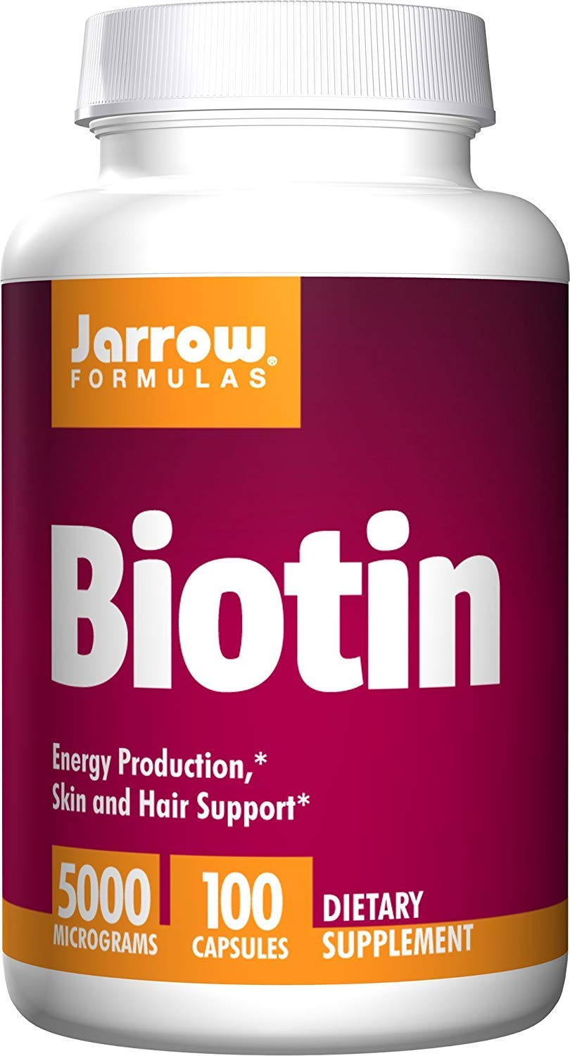 Jarrow Formulas Biotin 5000 mcg veggie capsules front view with packaging