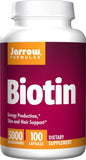 Jarrow Formulas Biotin 5000 mcg veggie capsules front view with packaging