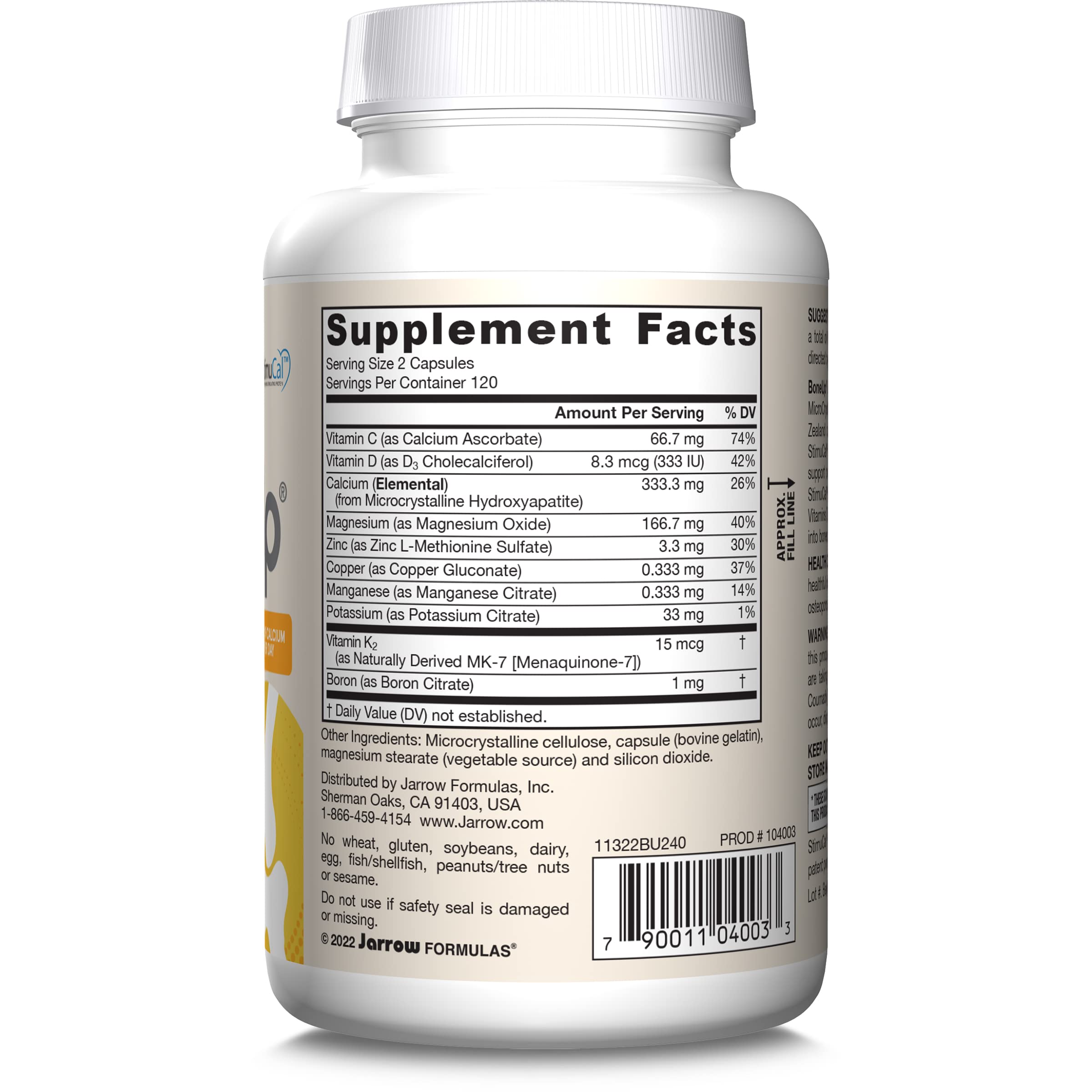 Jarrow Formulas BoneUp Calcium Supplement 240 capsules with a glass of water