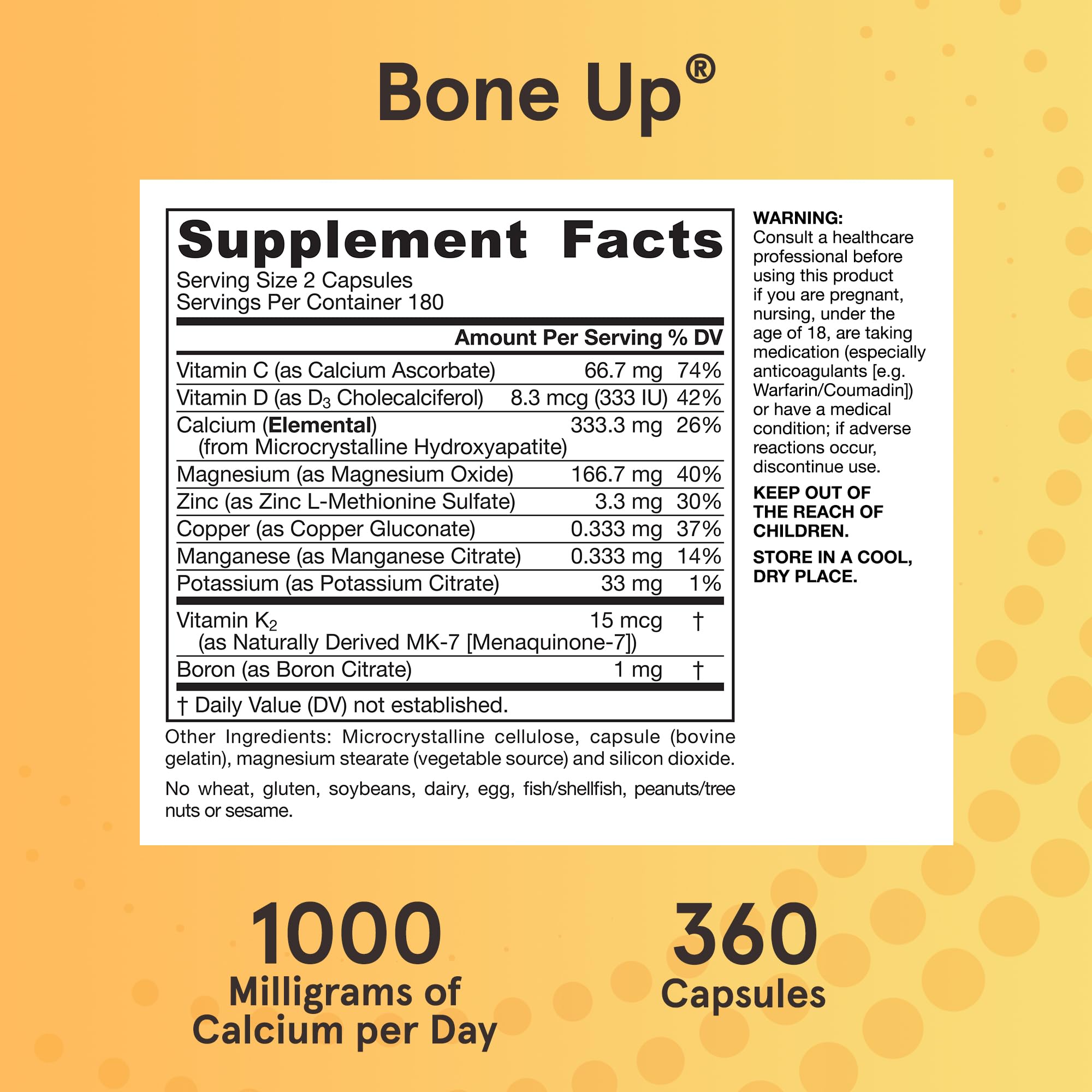 Jarrow Formulas BoneUp Calcium Supplement bottle back view