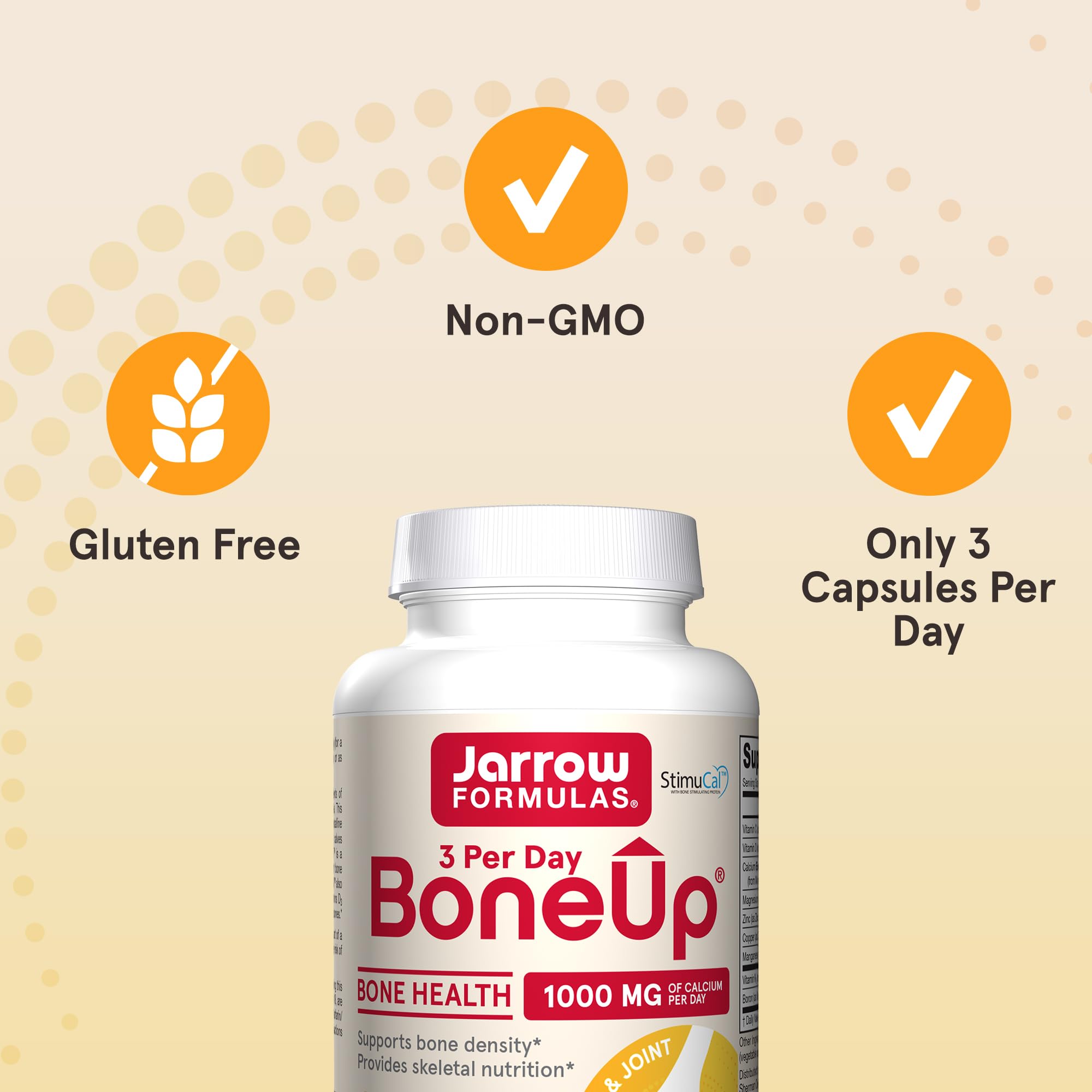 Jarrow Formulas BoneUp Three Per Day supplement bottle back view