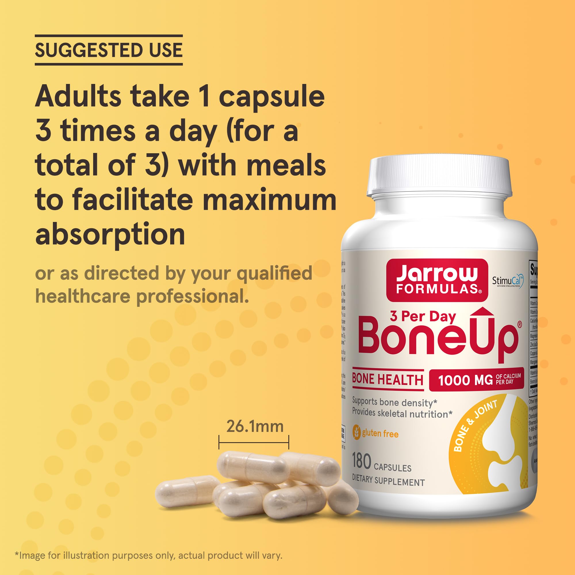 Jarrow Formulas BoneUp Three Per Day supplement with a glass of water