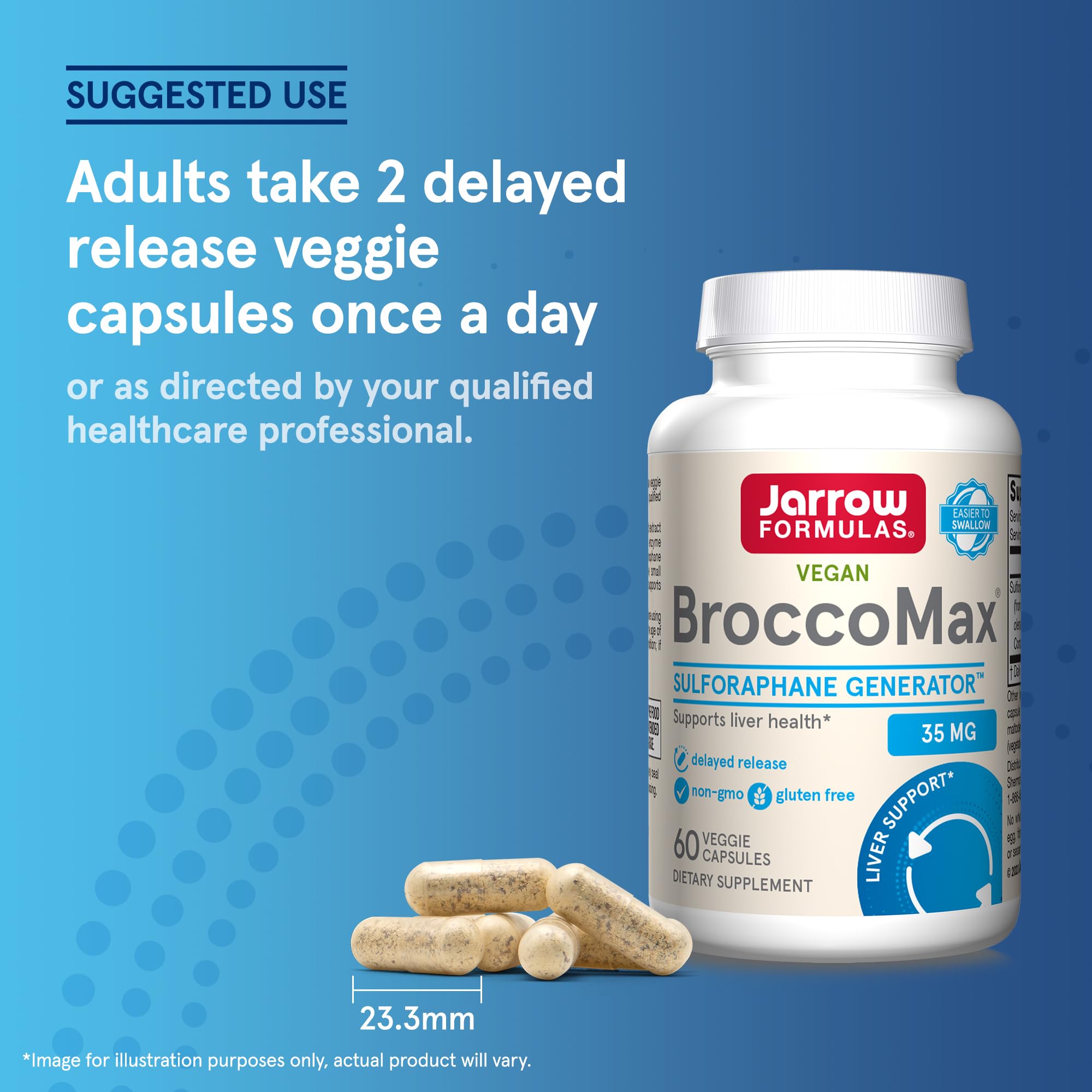 Jarrow Formulas BroccoMax Sulforaphane Generator 35 mg Capsules displayed with other health supplements