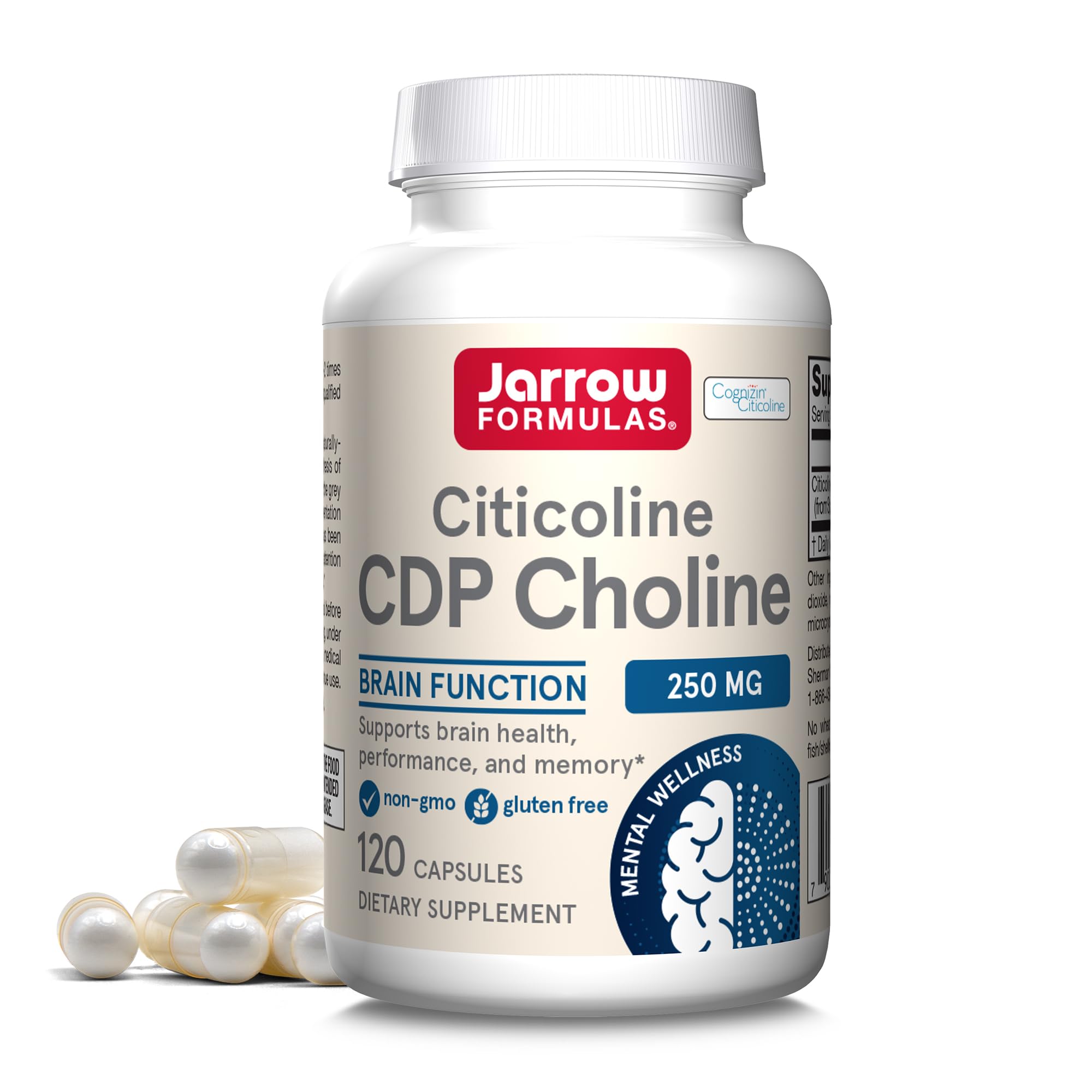 Jarrow Formulas Citicoline CDP Choline 250 mg Capsules bottle front view