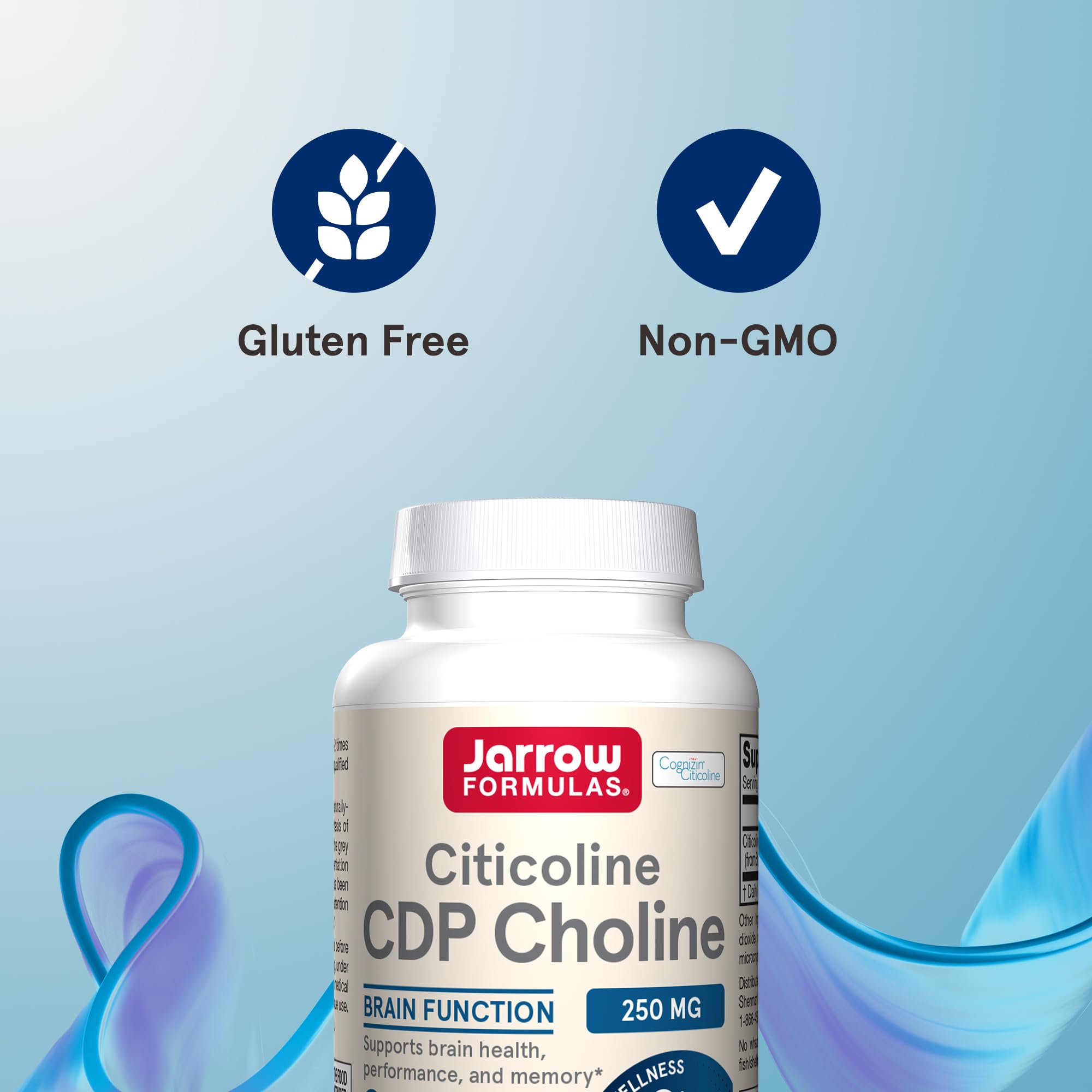 Jarrow Formulas Citicoline CDP Choline 250 mg Capsules bottle with measuring spoon