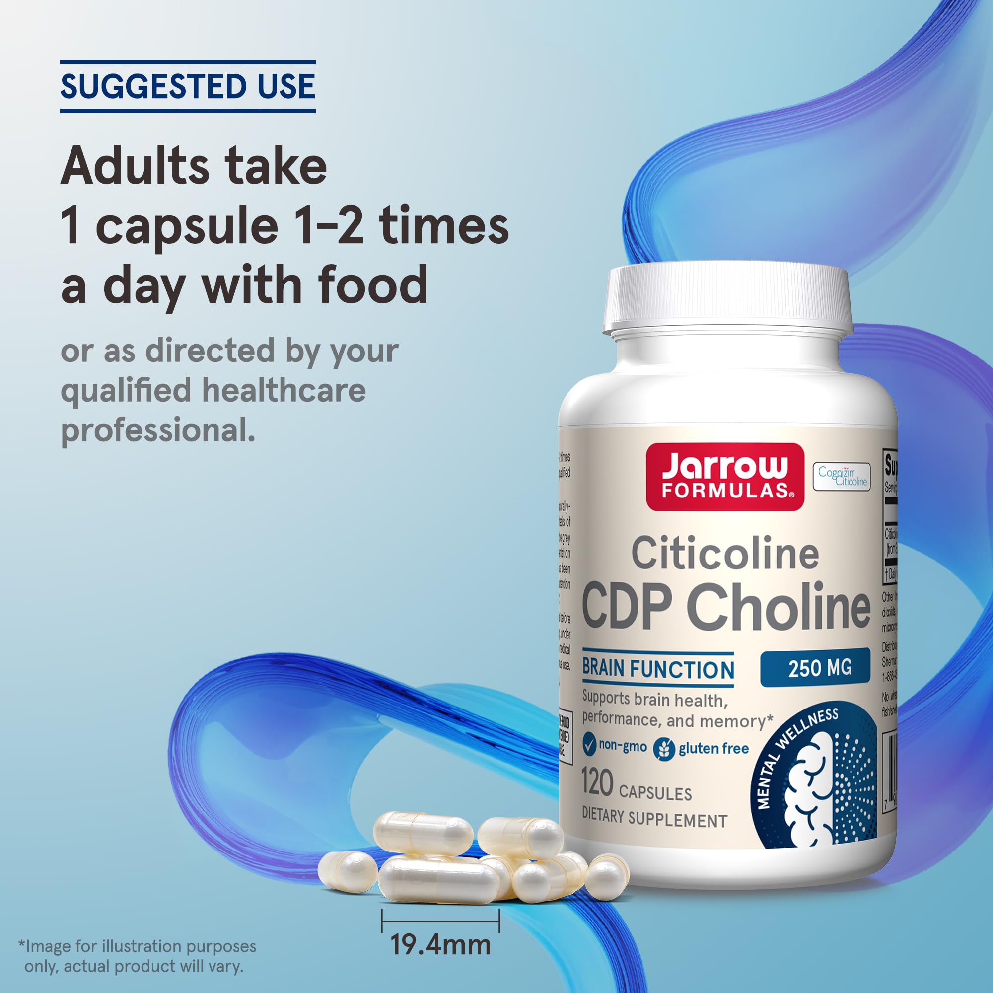 Jarrow Formulas Citicoline CDP Choline 250 mg Capsules with a glass of water