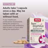 Jarrow Formulas Fem-Dophilus Advanced Probiotics bottle with a measuring spoon
