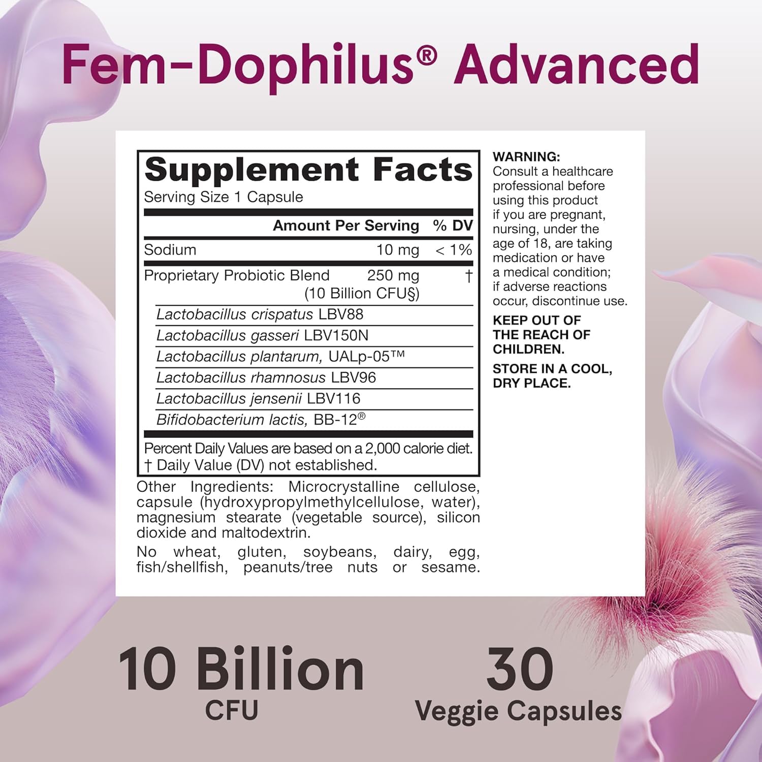 Jarrow Formulas Fem-Dophilus Advanced Probiotics capsules on a wooden table