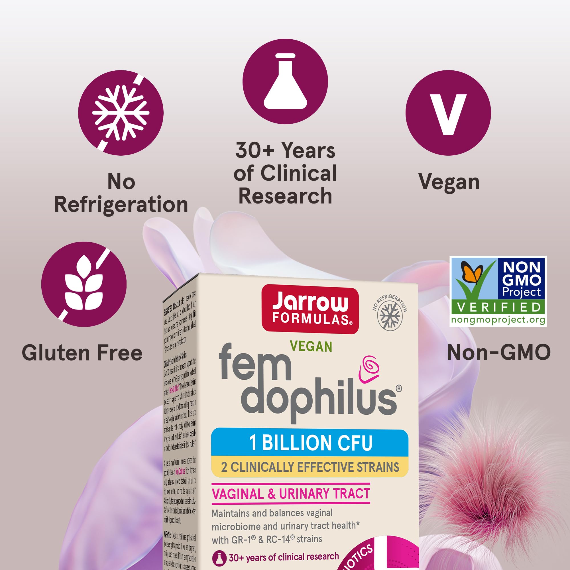 Jarrow Formulas Fem-Dophilus Probiotics 30 Capsules with a glass of water