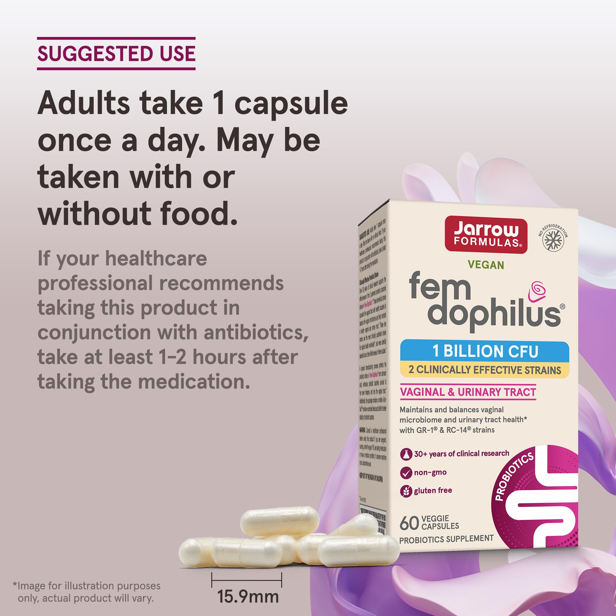 Jarrow Formulas Fem-Dophilus Probiotics 50g with a glass of water