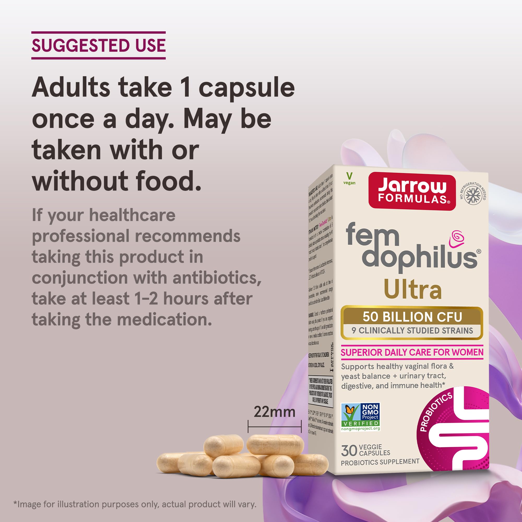 Jarrow Formulas Fem-Dophilus Ultra Probiotics capsule bottle on a kitchen counter