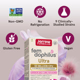 Jarrow Formulas Fem-Dophilus Ultra Probiotics capsule bottle with a measuring spoon