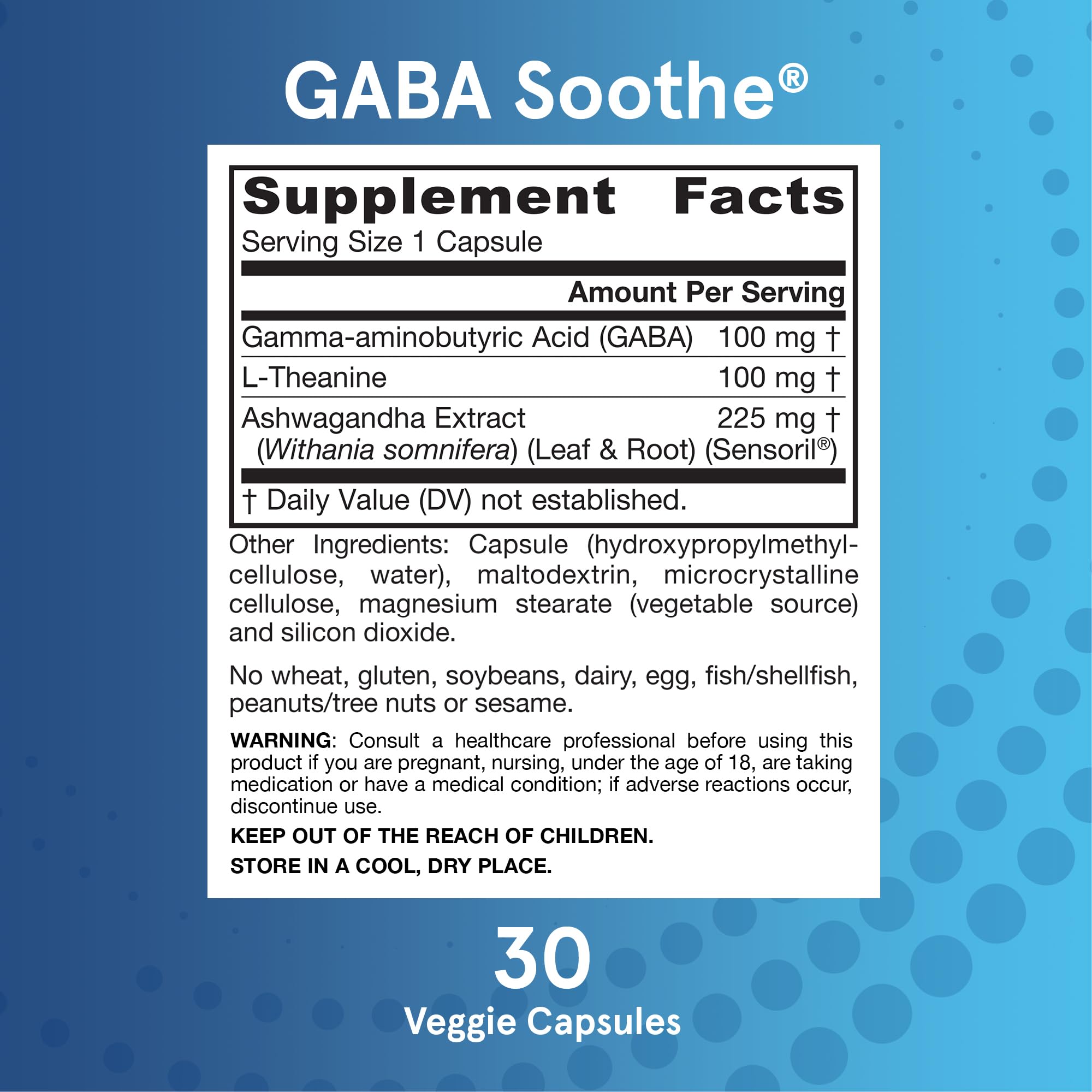 Jarrow Formulas GABA Soothe bottle with a glass of water