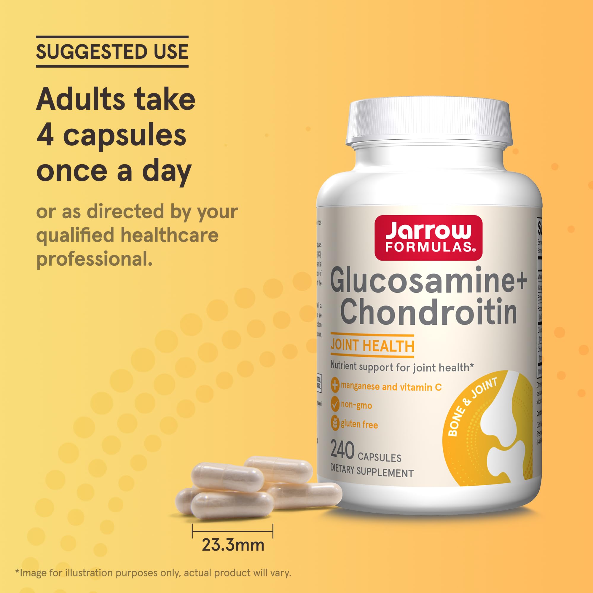 Jarrow Formulas Glucosamine + Chondroitin 331g capsules on a table