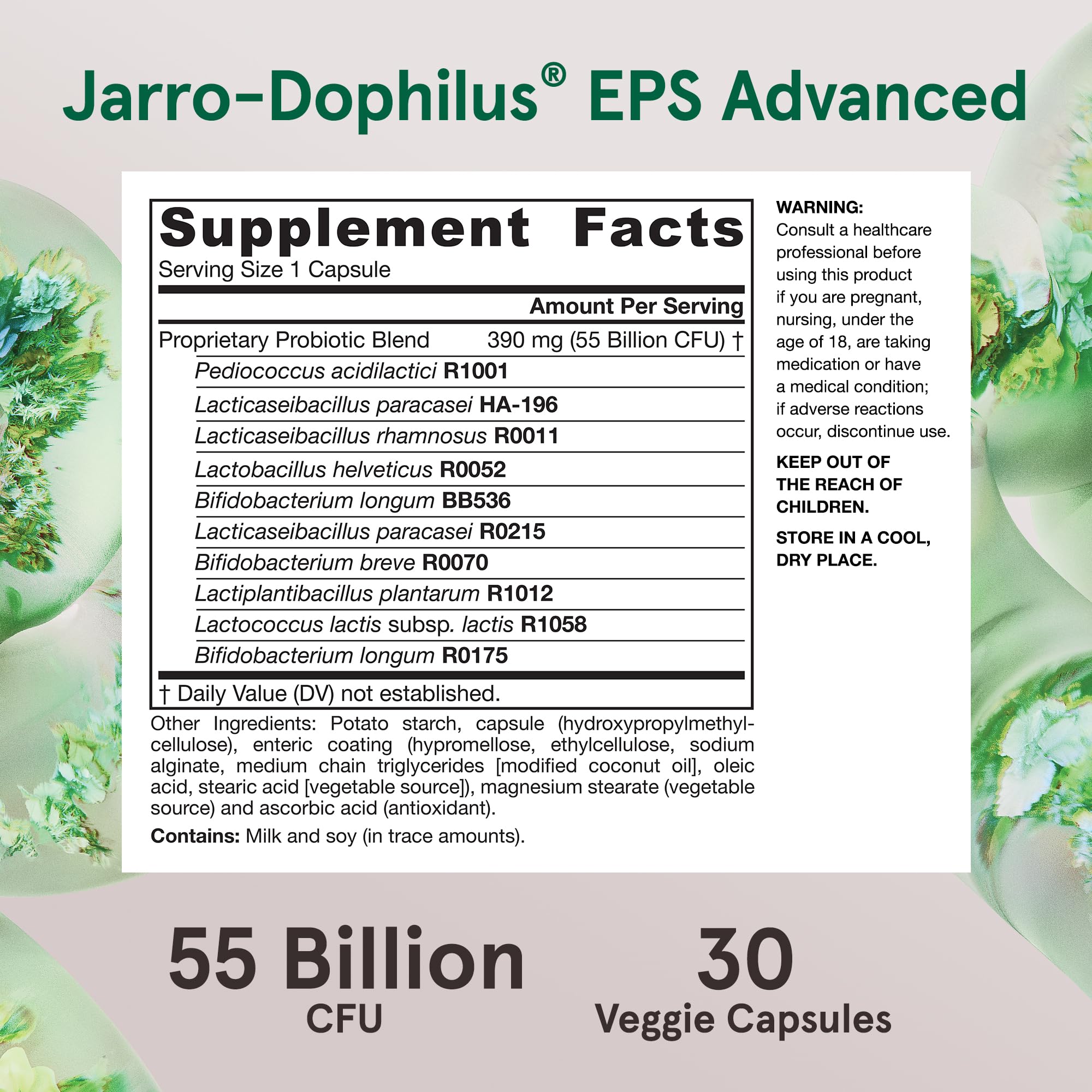 Jarrow Formulas Jarro-Dophilus EPS Advanced Probiotic 30 Capsules opened bottle