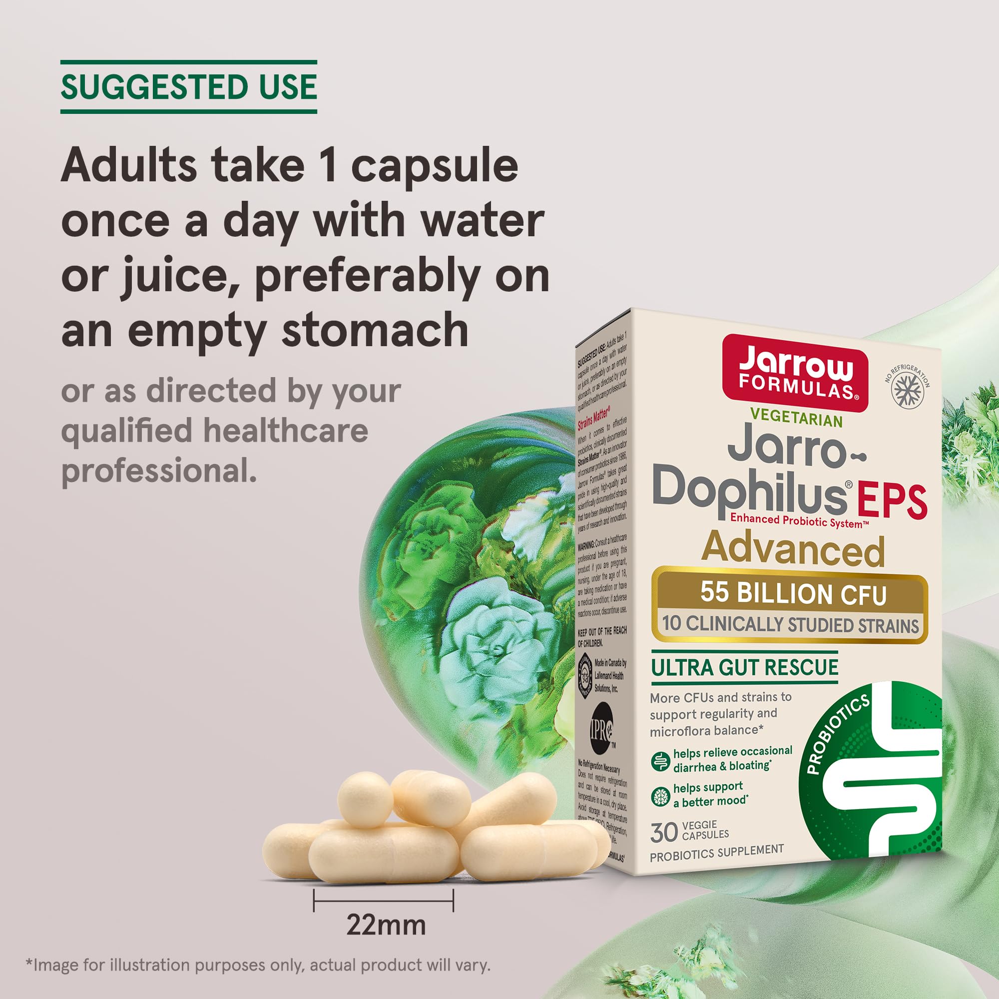 Jarrow Formulas Jarro-Dophilus EPS Advanced Probiotic 30 Capsules with a glass of water