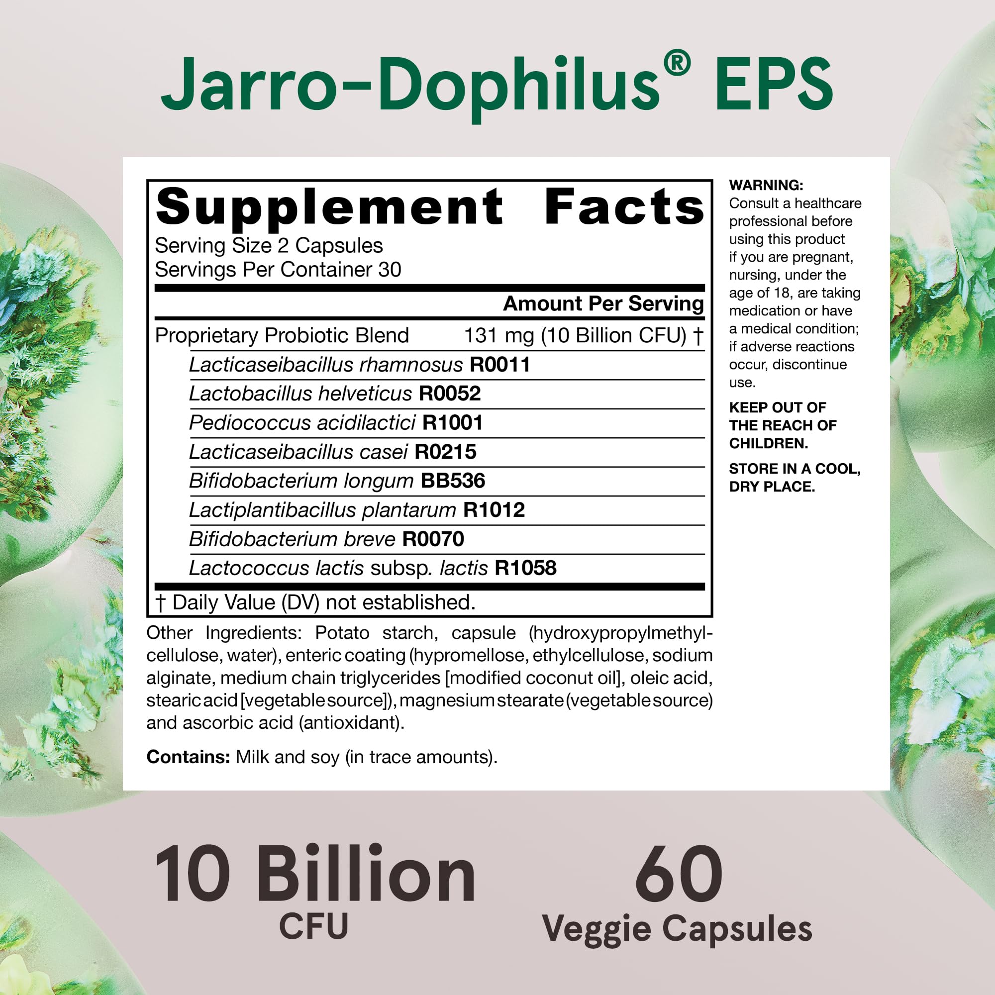 Jarrow Formulas Jarro-Dophilus EPS Probiotic Capsules with water glass