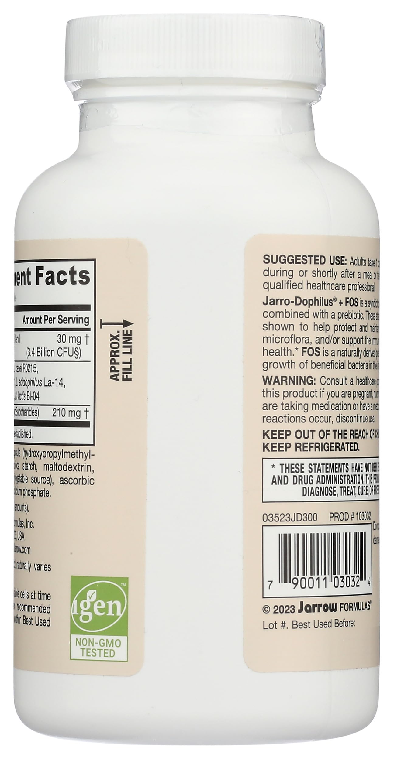 Jarrow Formulas Jarro-Dophilus + FOS bottle side view