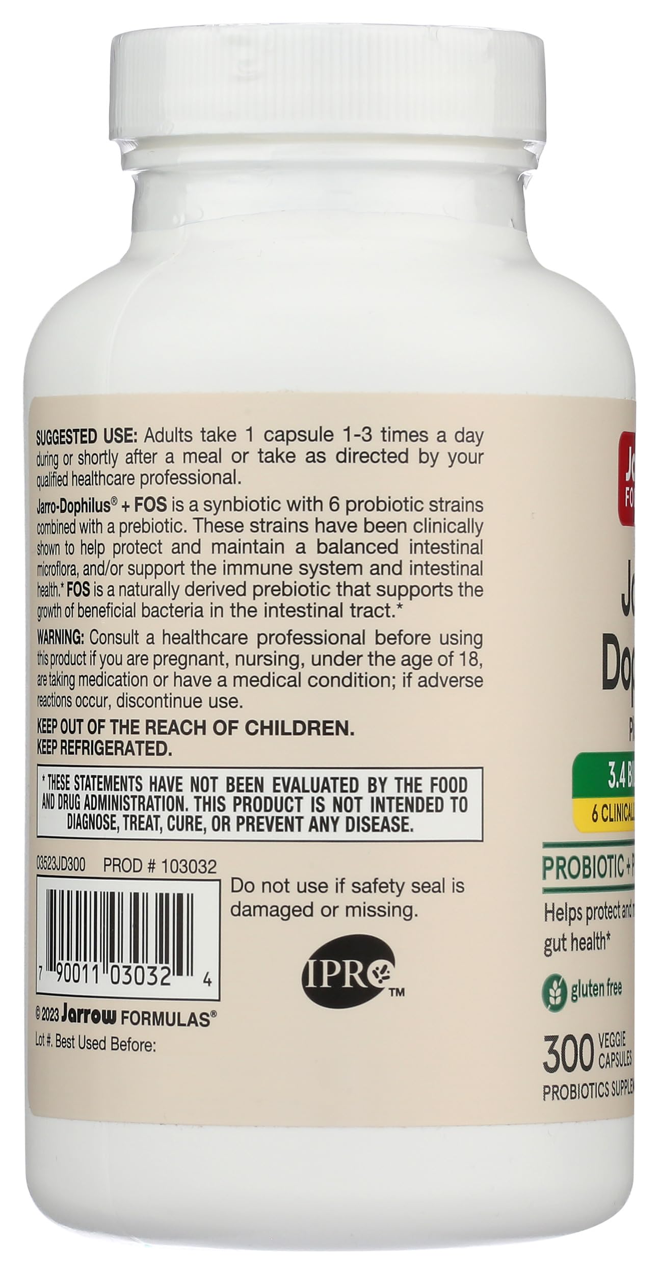 Jarrow Formulas Jarro-Dophilus + FOS nutritional information