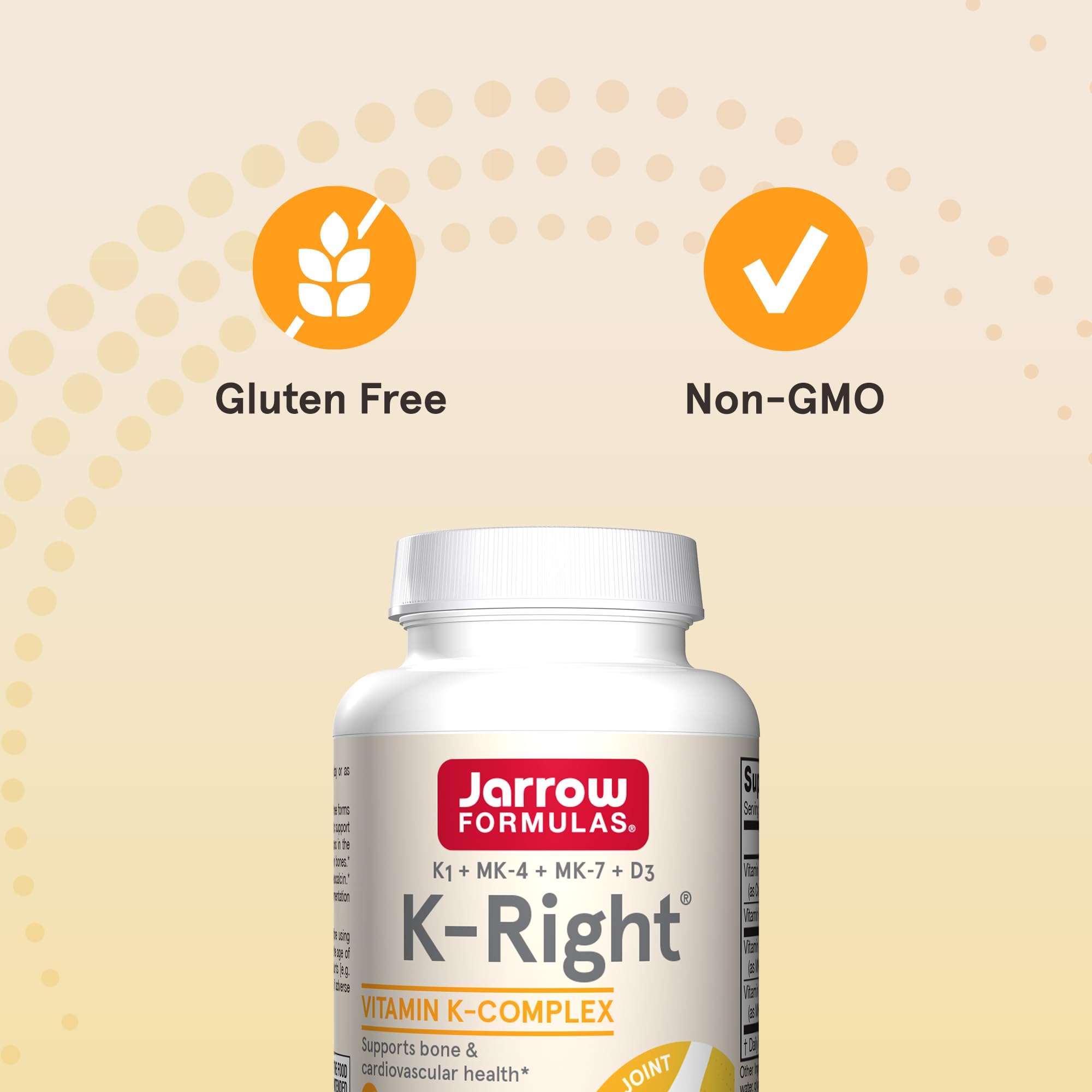 Jarrow Formulas K-Right Vitamin K2 MK-7 and D3 Supplement back view