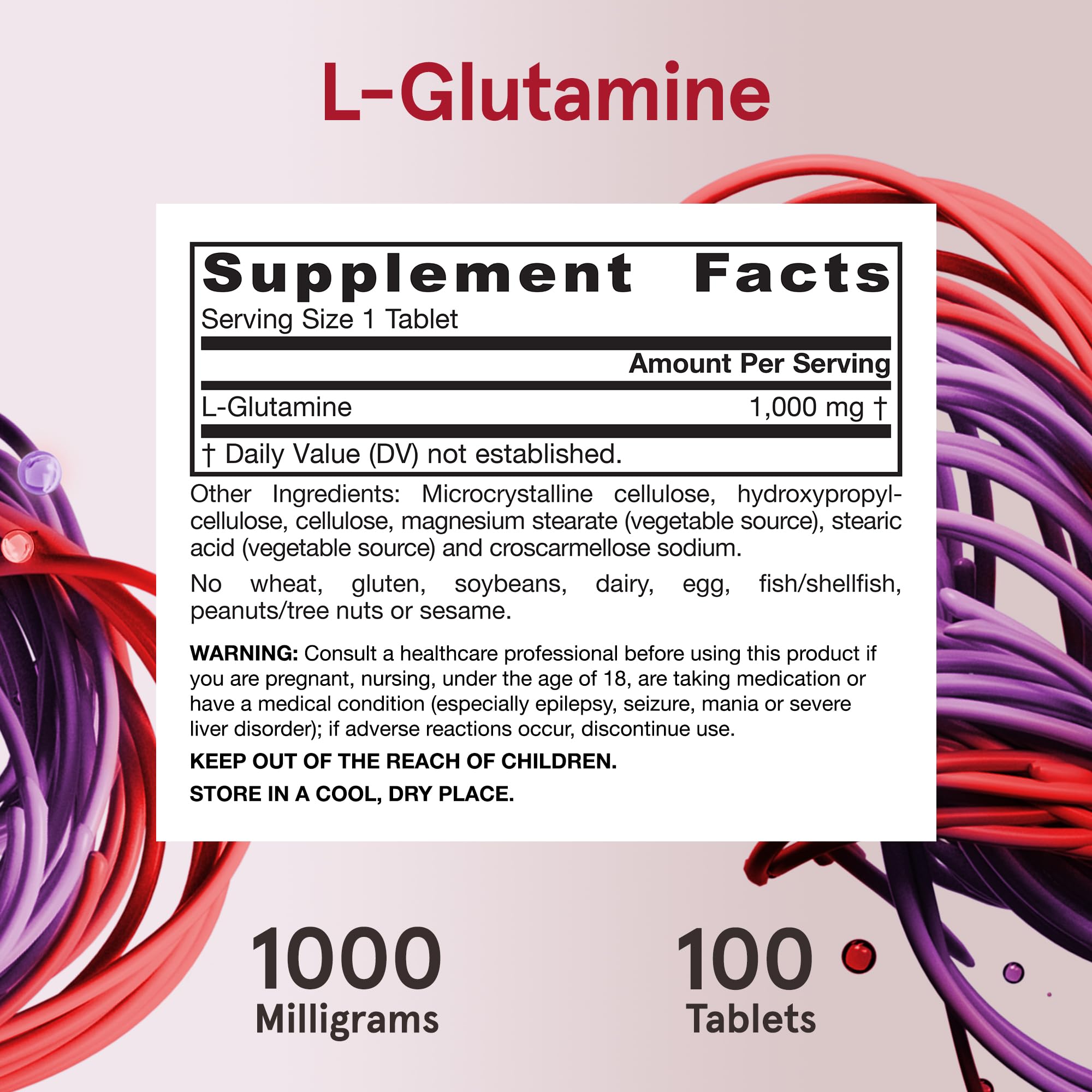 Jarrow Formulas L-Glutamine 1000 mg tablets with measuring spoon