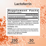 Jarrow Formulas Lactoferrin 250mg capsules on a wooden table
