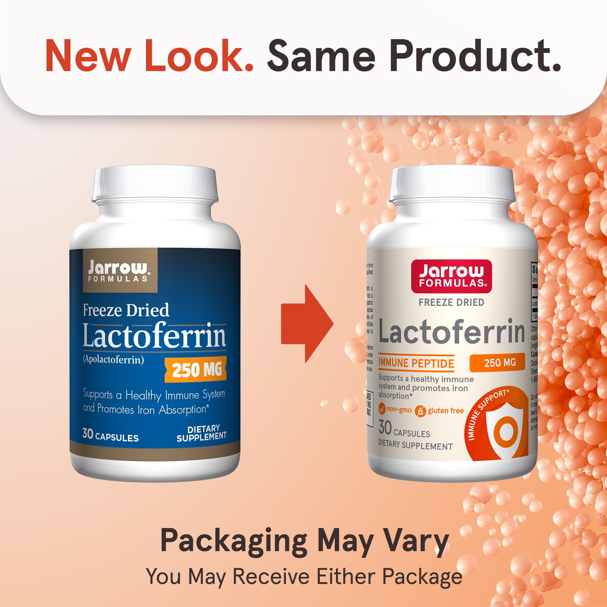 Jarrow Formulas Lactoferrin 250mg capsules side view