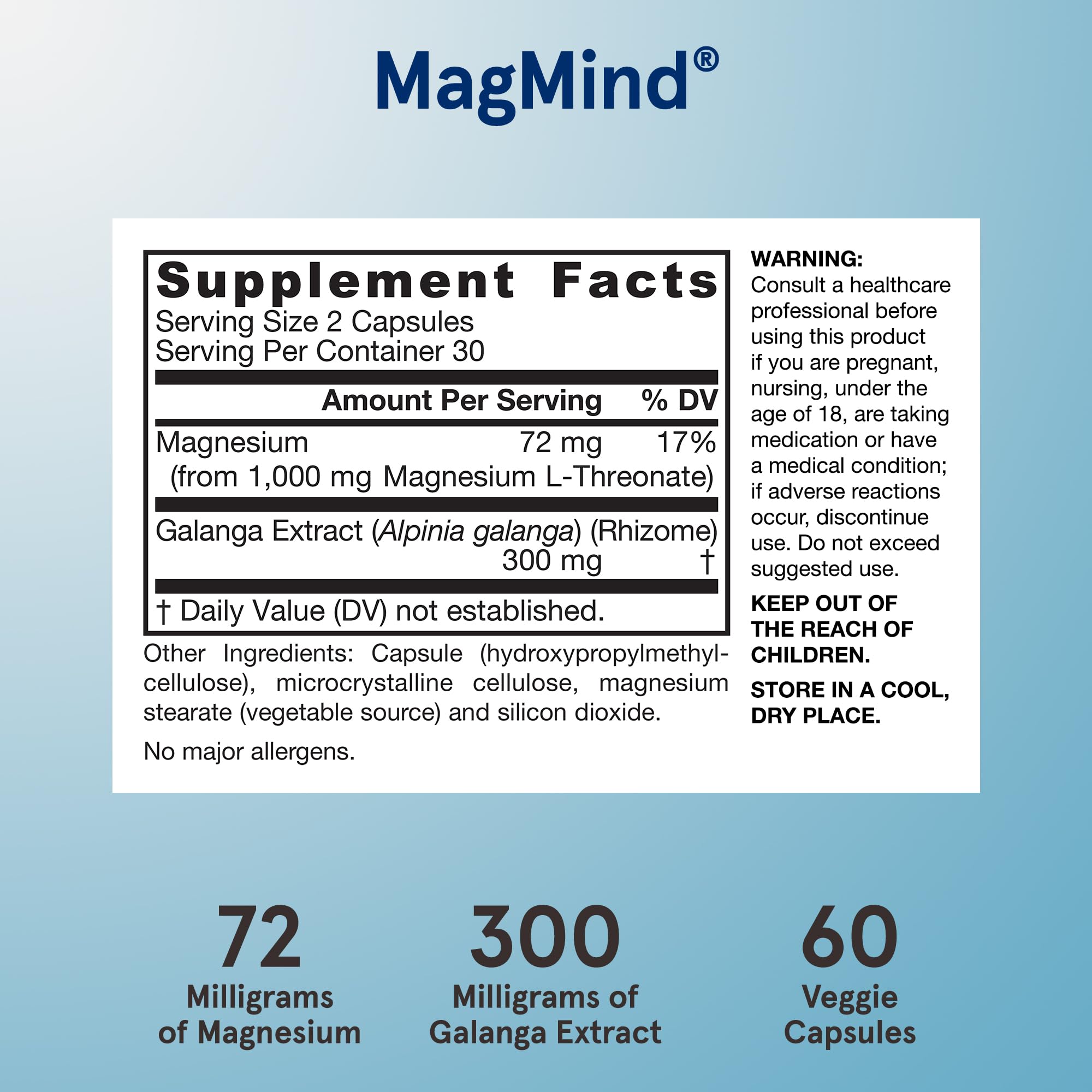 Jarrow Formulas MagMind ingredients list on packaging