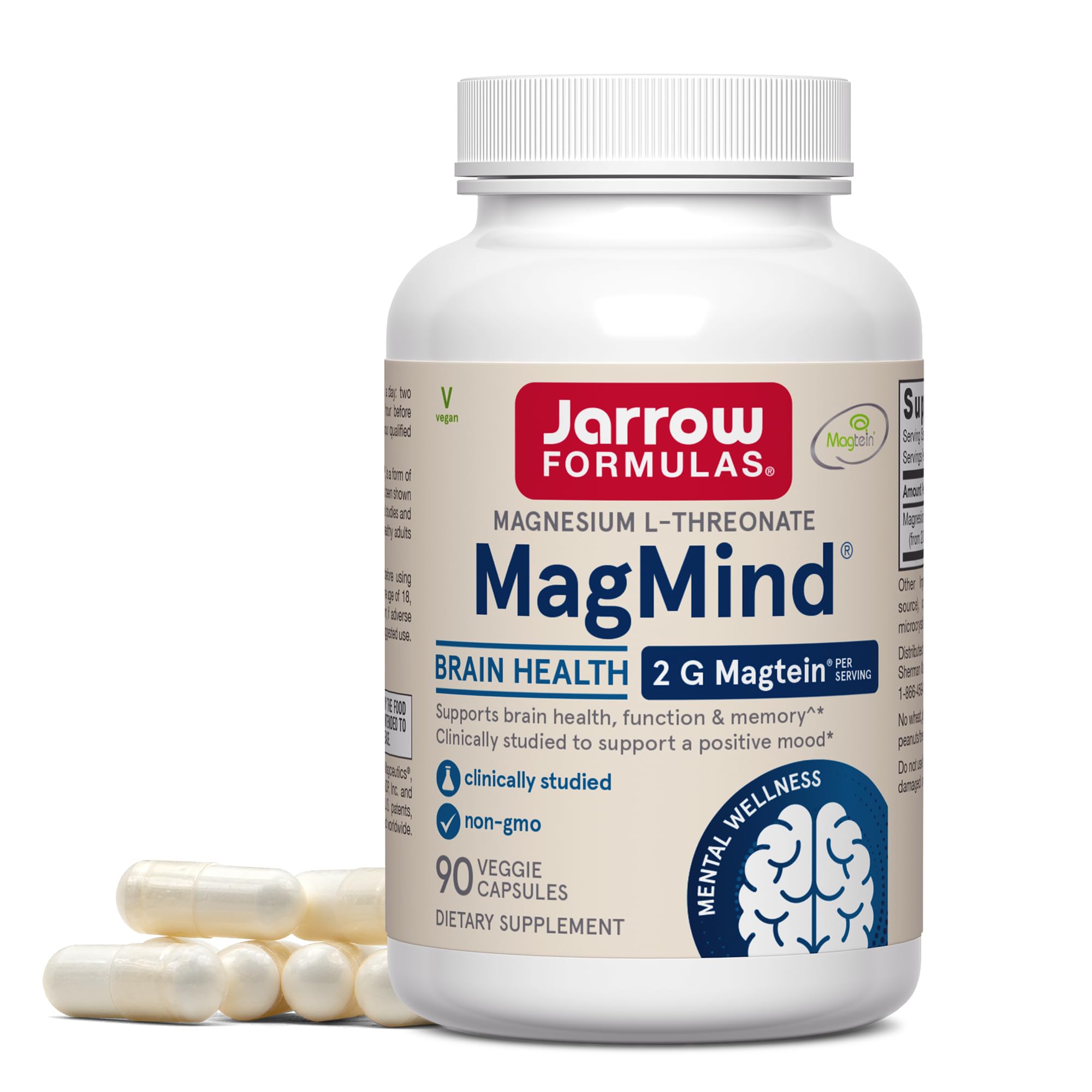 Jarrow Formulas MagMind Magnesium L-Threonate 90 capsules front view